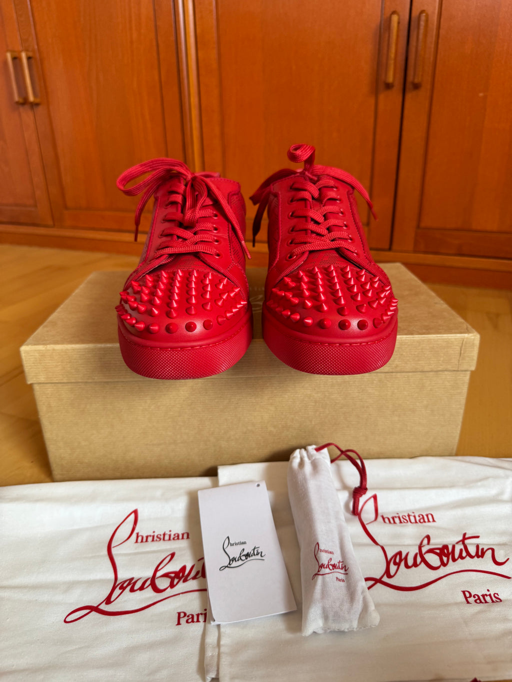 Christian Louboutin Louis Junior Spikes Red CL Pattern