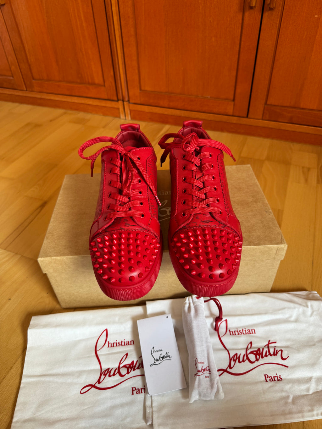 Christian Louboutin Louis Junior Spikes Red CL Pattern