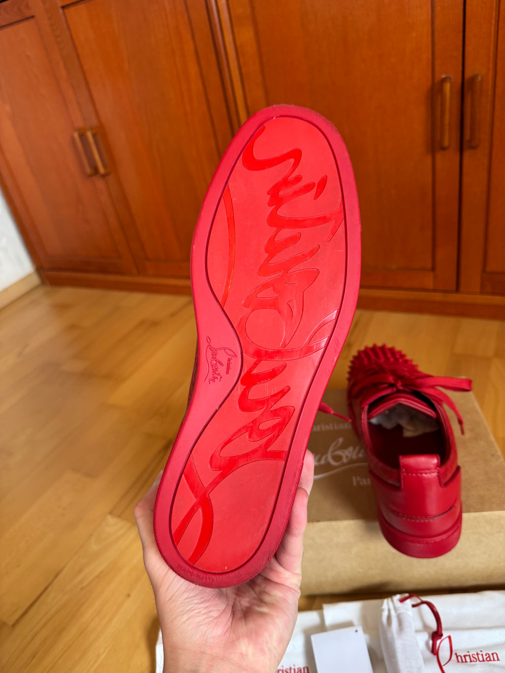 Christian Louboutin Louis Junior Spikes Red CL Pattern