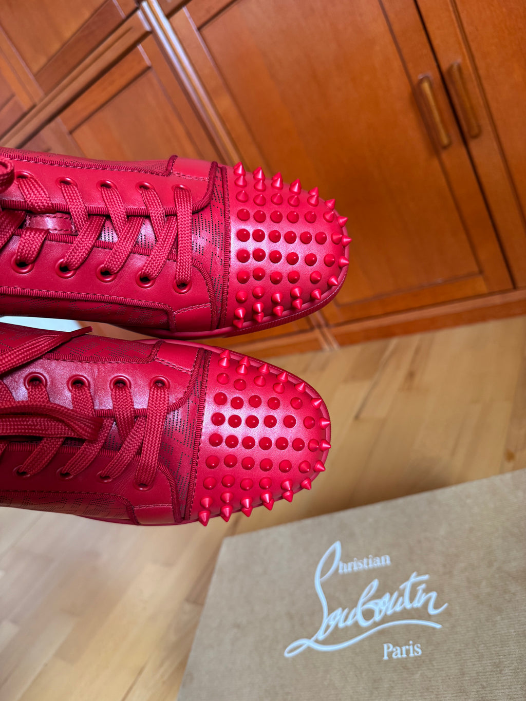 Christian Louboutin Louis Junior Spikes Red CL Pattern