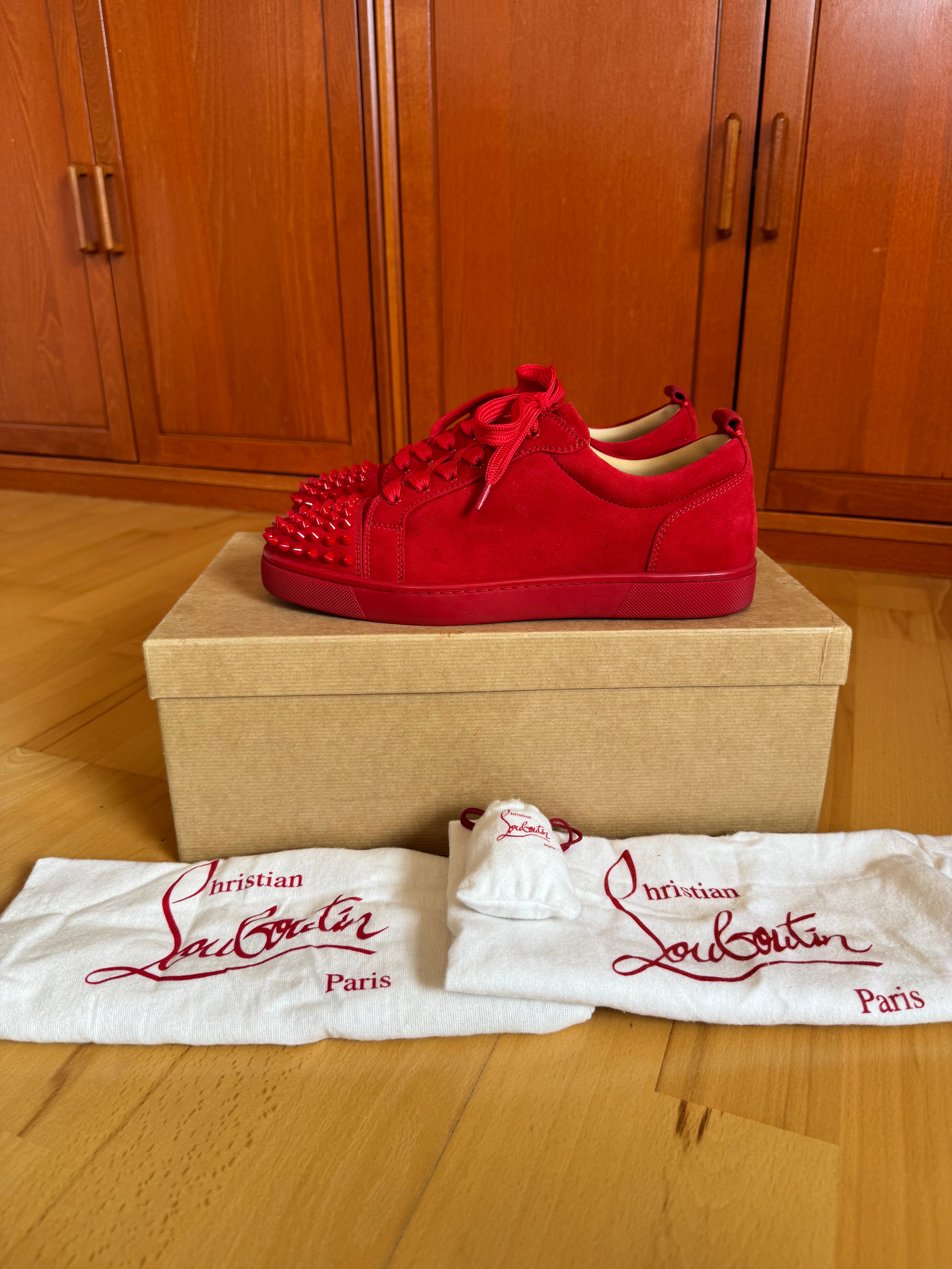 Christian Louboutin Louis Junior Spikes Suede Red