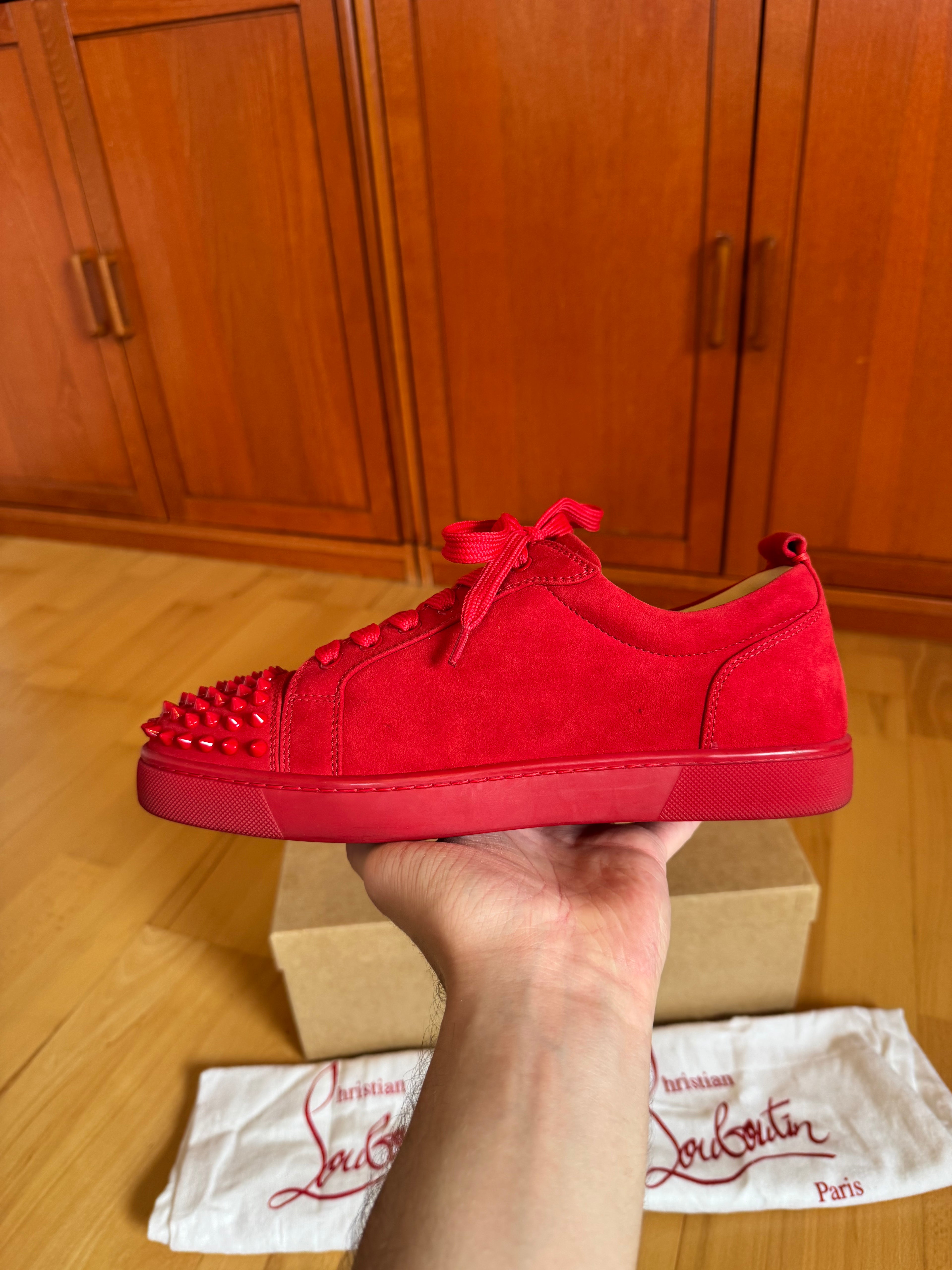 Christian Louboutin Louis Junior Spikes Suede Red