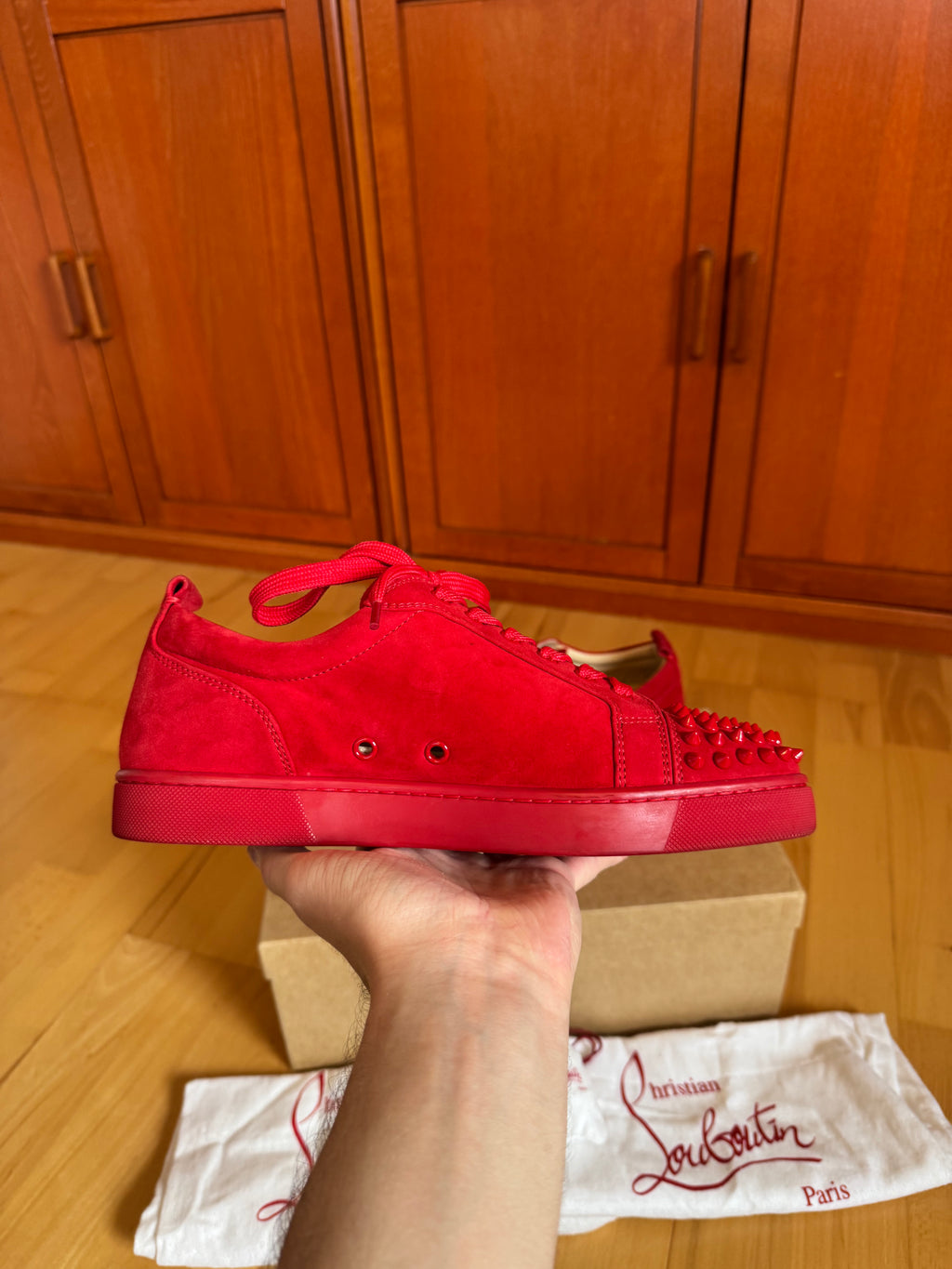 Christian Louboutin Louis Junior Spikes Suede Red