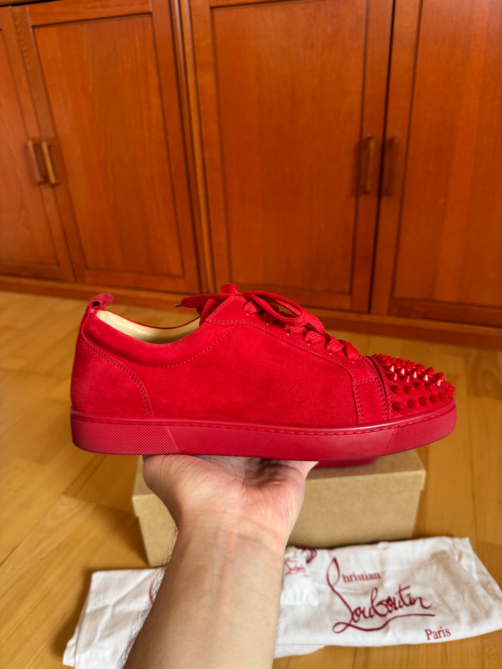 Christian Louboutin Louis Junior Spikes Suede Red