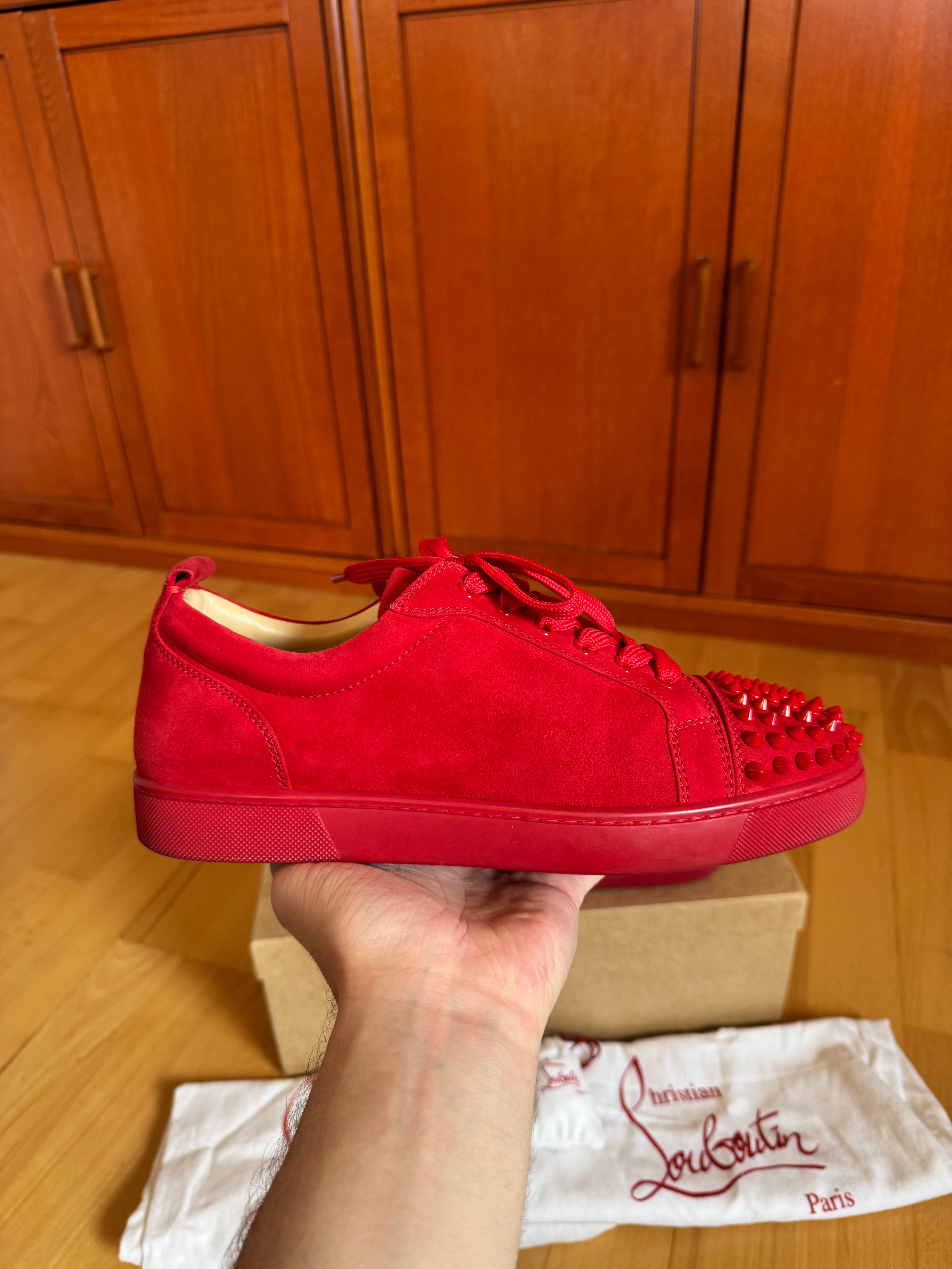 Christian Louboutin Louis Junior Spikes Suede Red