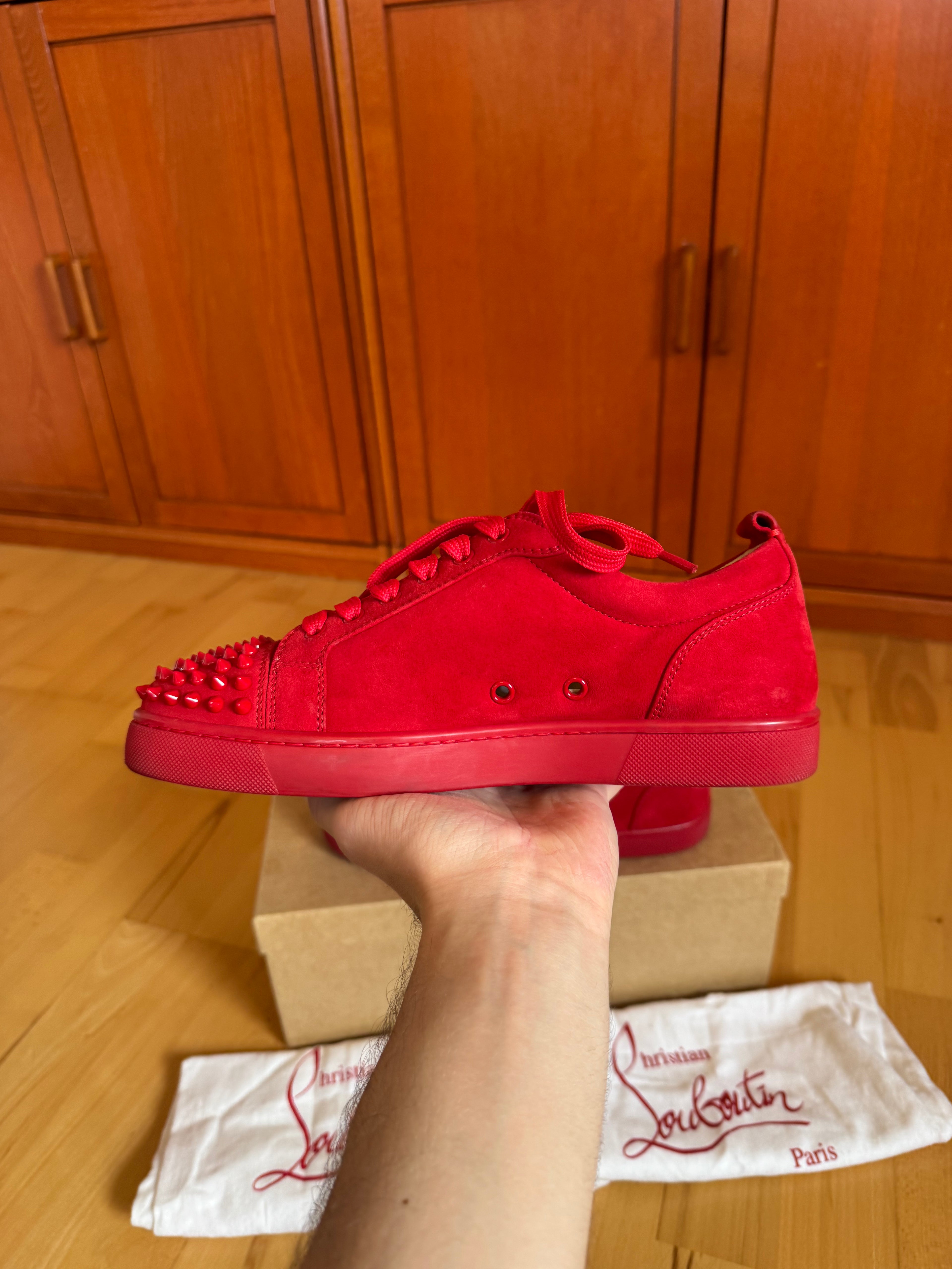 Christian Louboutin Louis Junior Spikes Suede Red