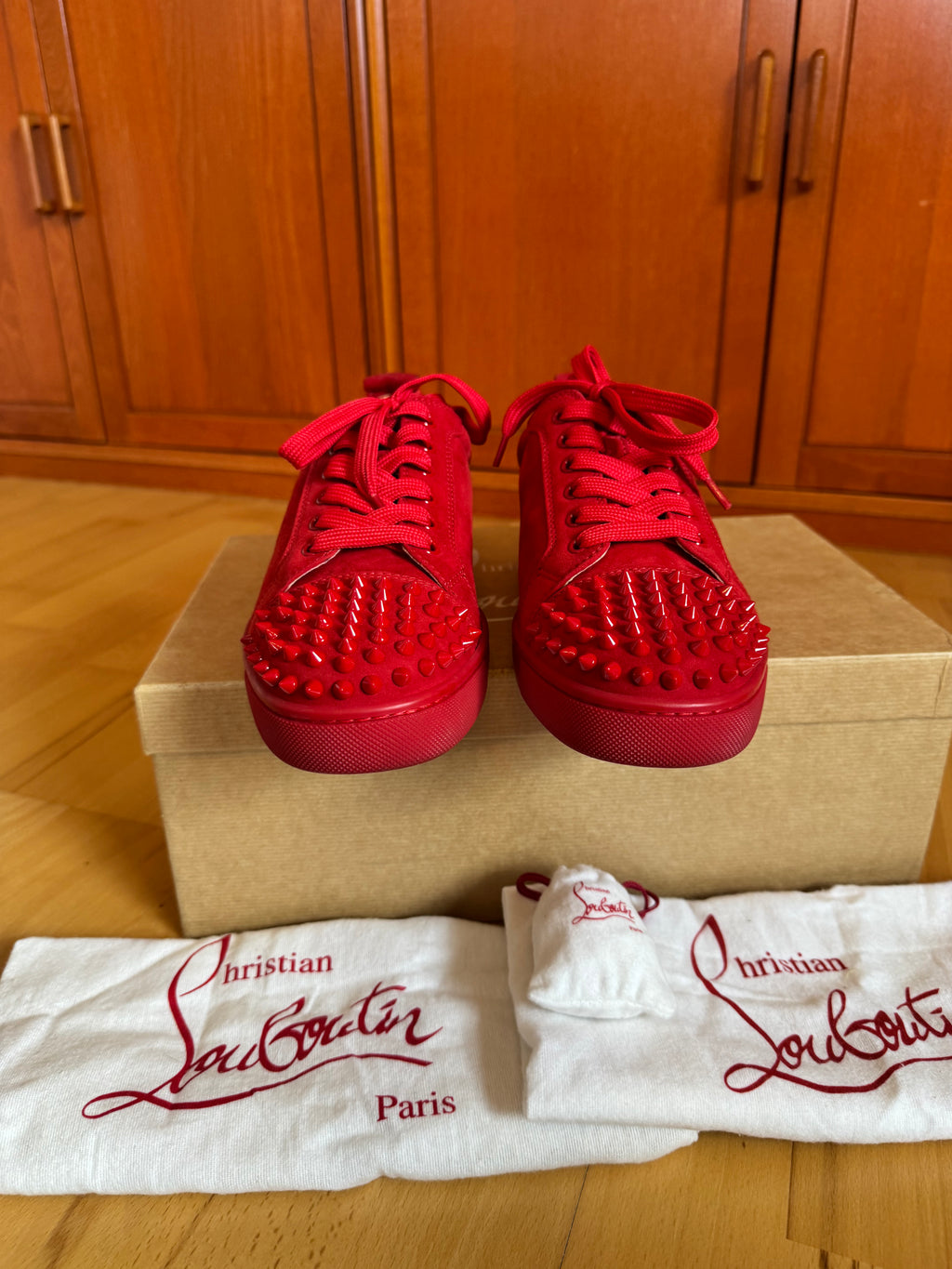 Christian Louboutin Louis Junior Spikes Suede Red
