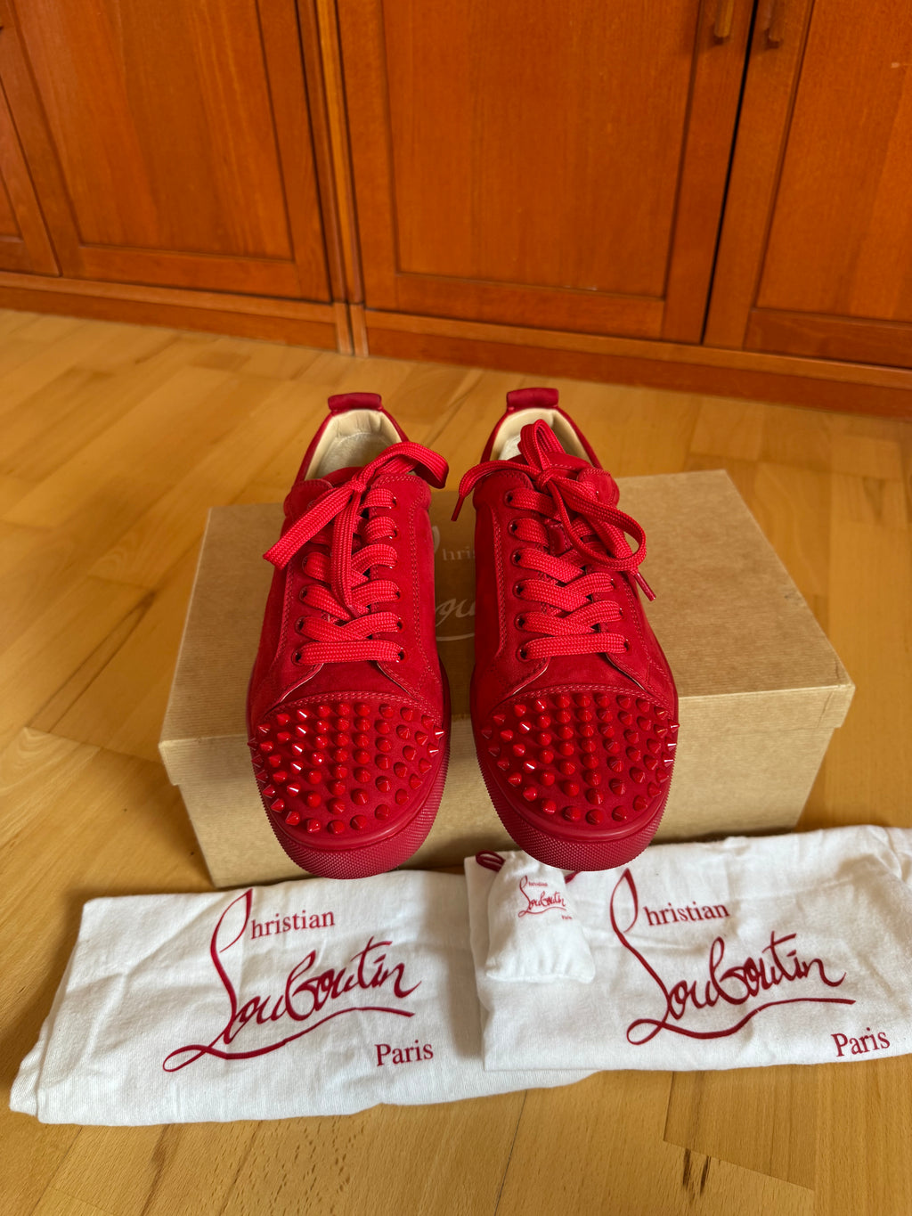 Christian Louboutin Louis Junior Spikes Suede Red