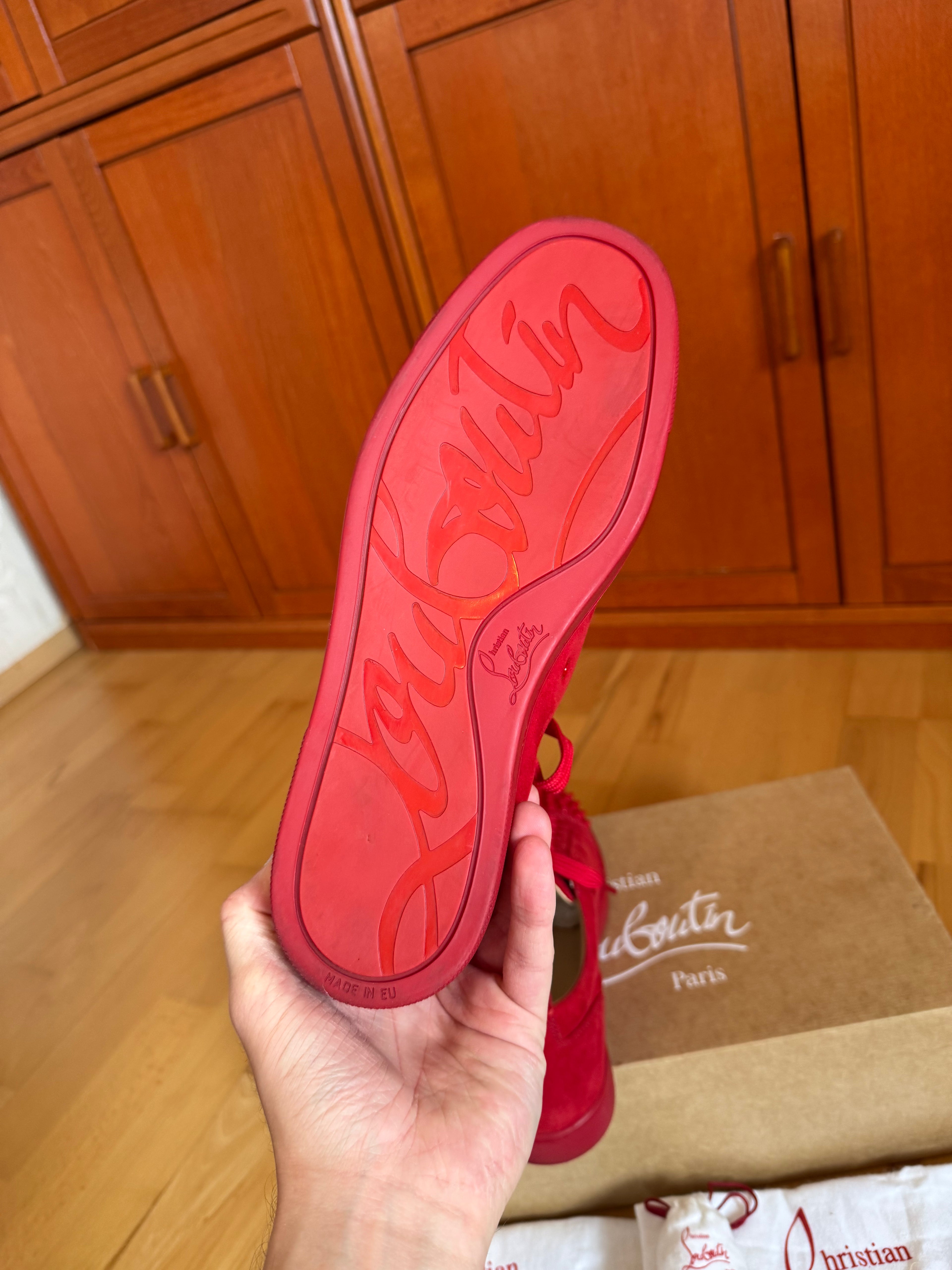 Christian Louboutin Louis Junior Spikes Suede Red
