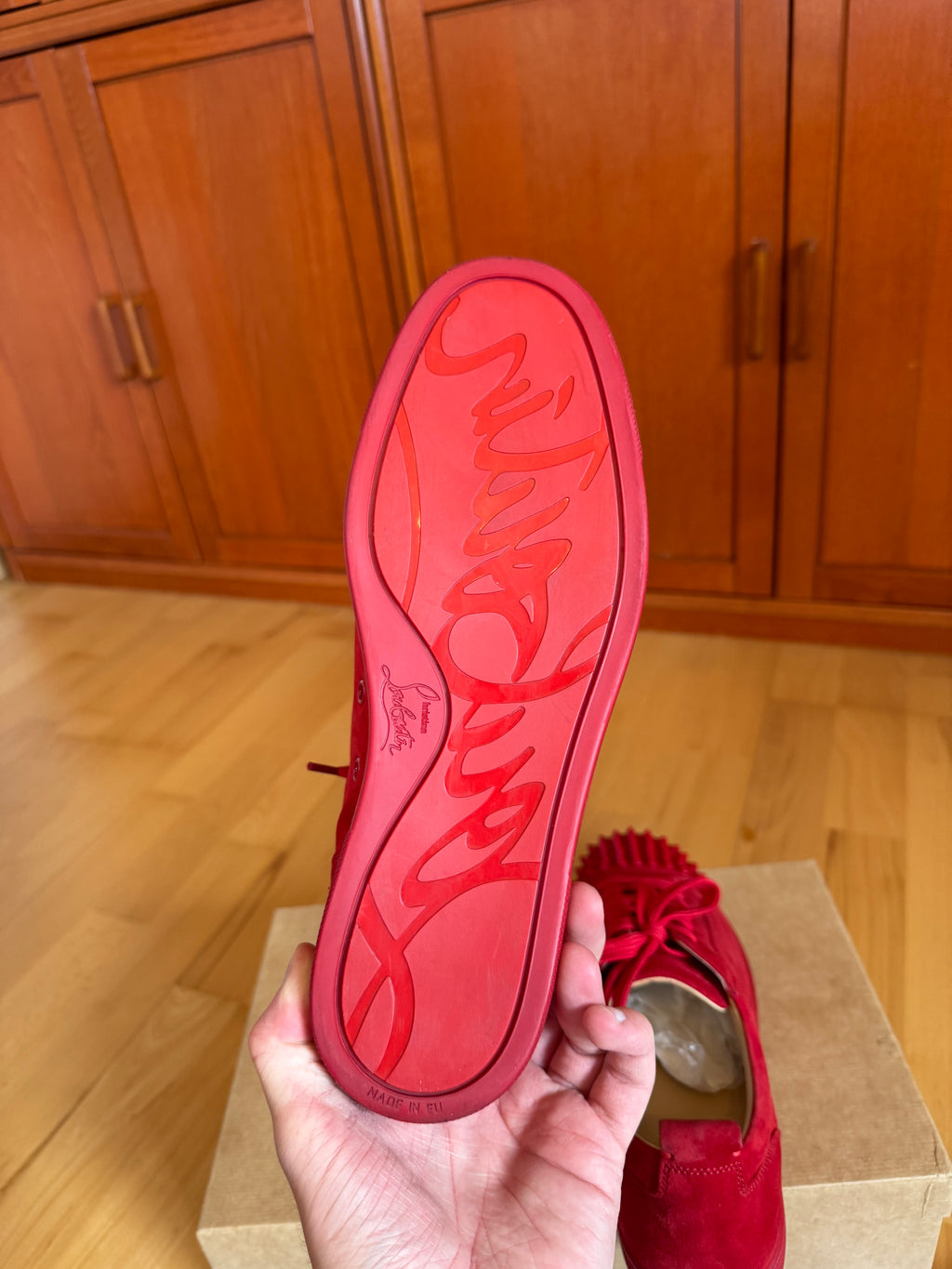 Christian Louboutin Louis Junior Spikes Suede Red