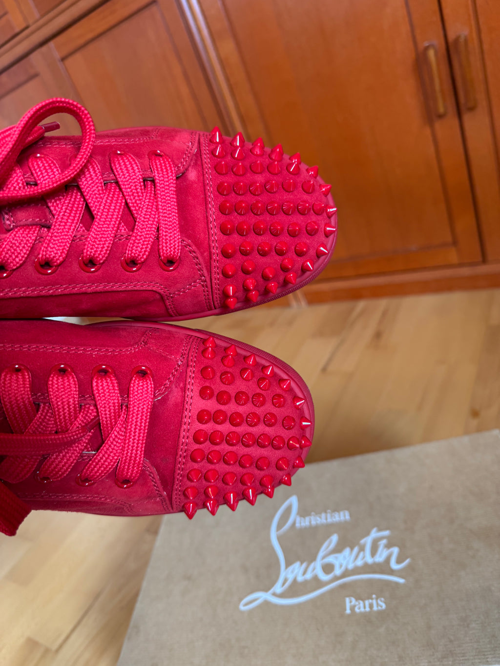 Christian Louboutin Louis Junior Spikes Suede Red
