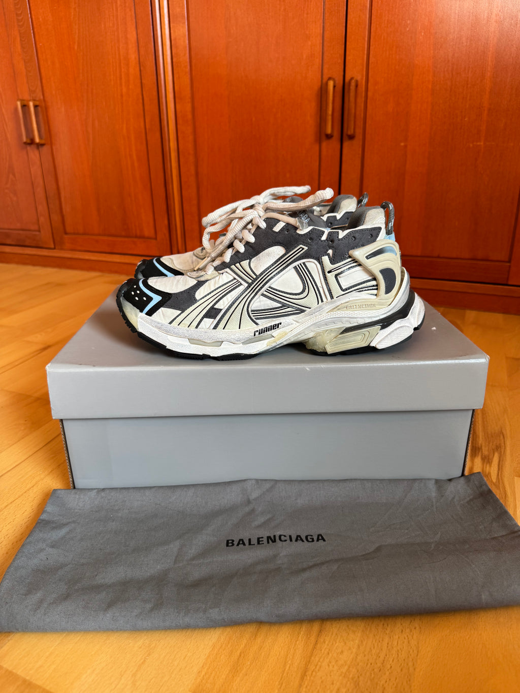 Balenciaga Runner Gray Blue White Nylon Suede