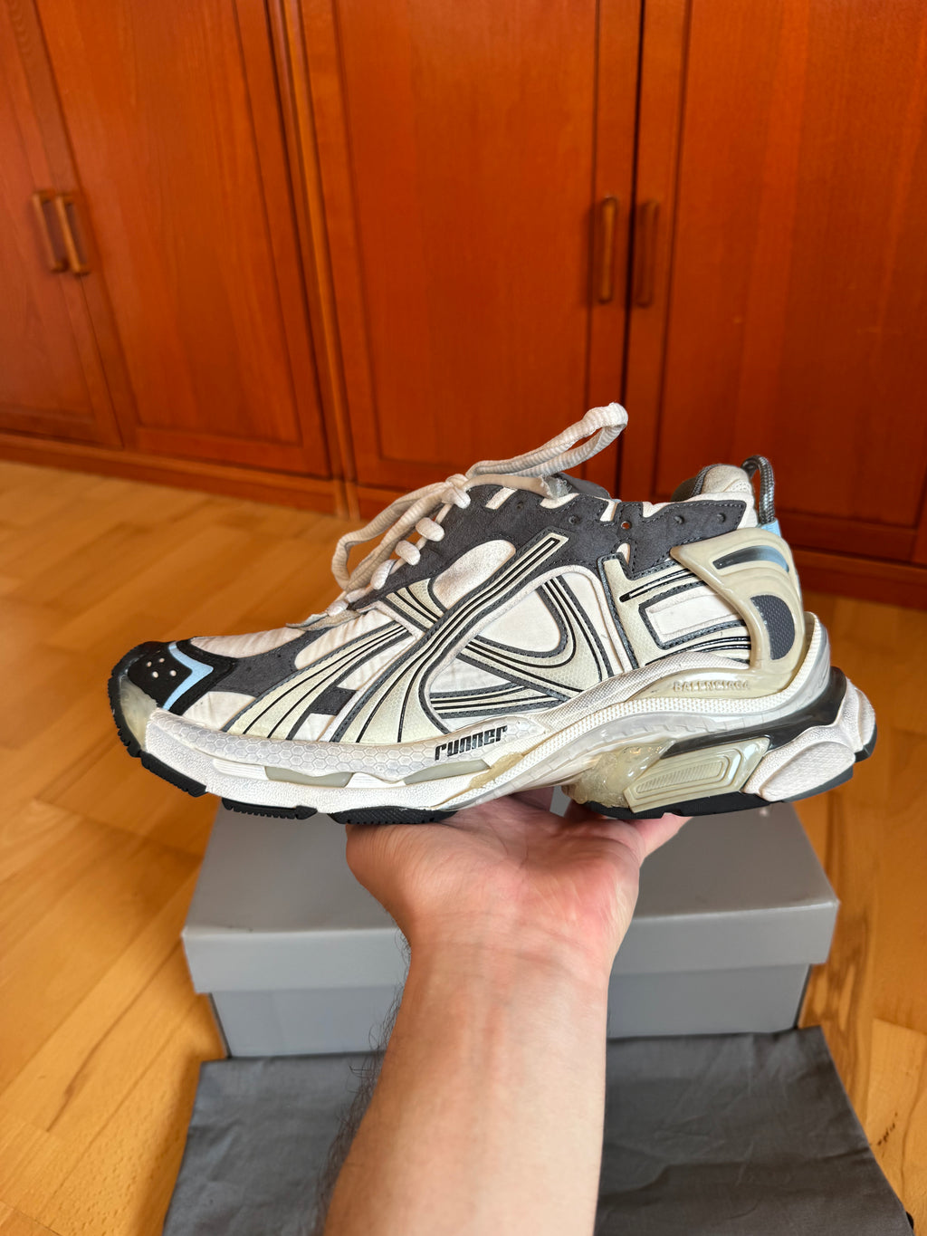 Balenciaga Runner Gray Blue White Nylon Suede