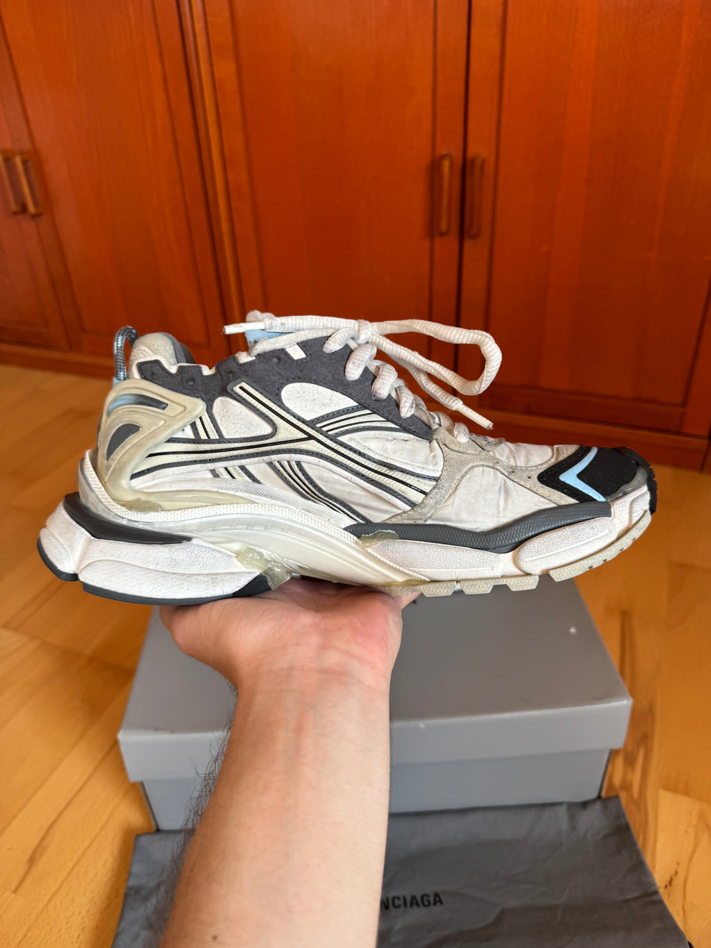 Balenciaga Runner Gray Blue White Nylon Suede