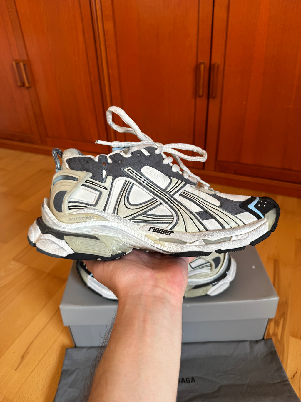 Balenciaga Runner Gray Blue White Nylon Suede