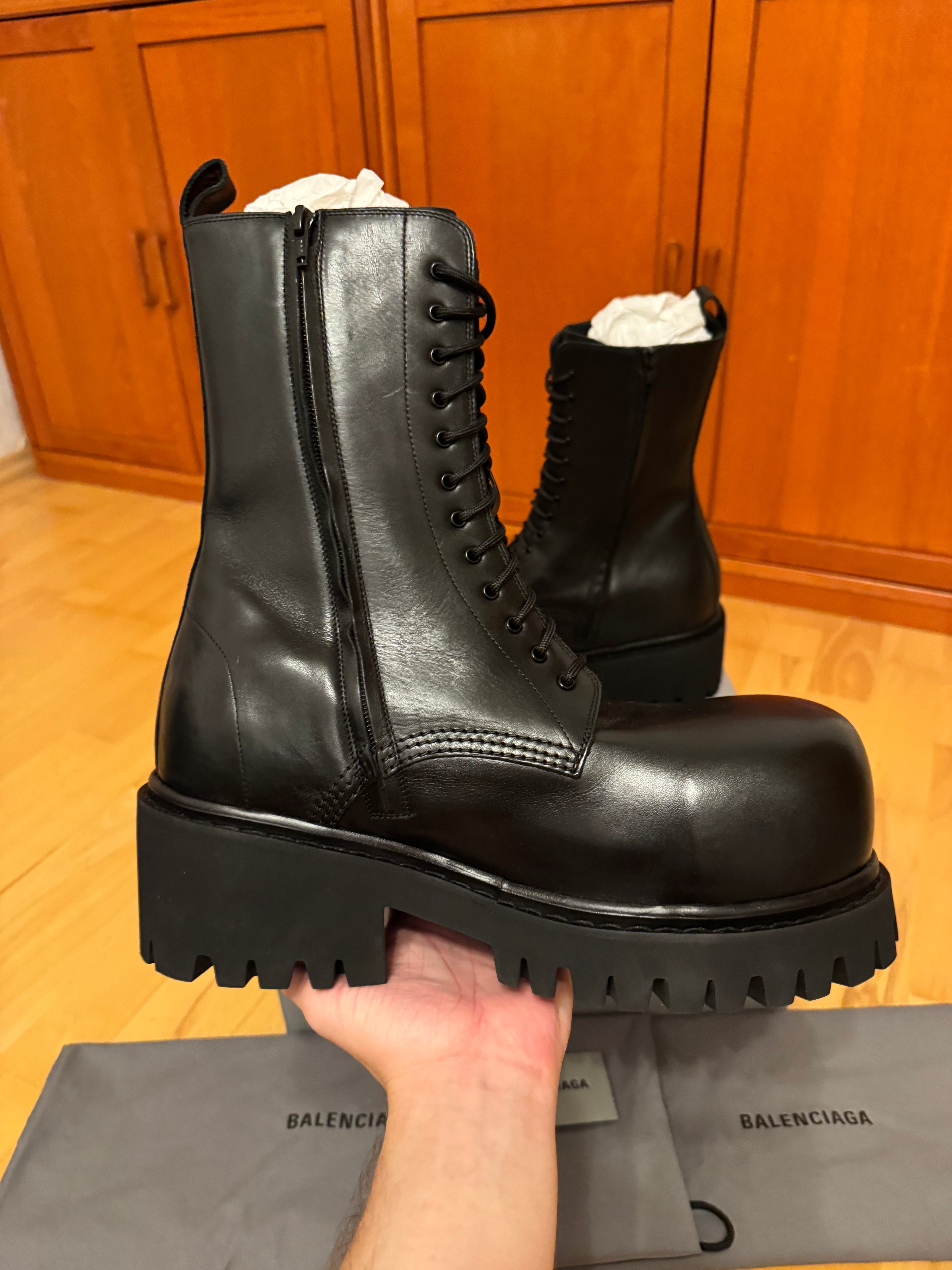 Balenciaga Stomper Leather Black Boots