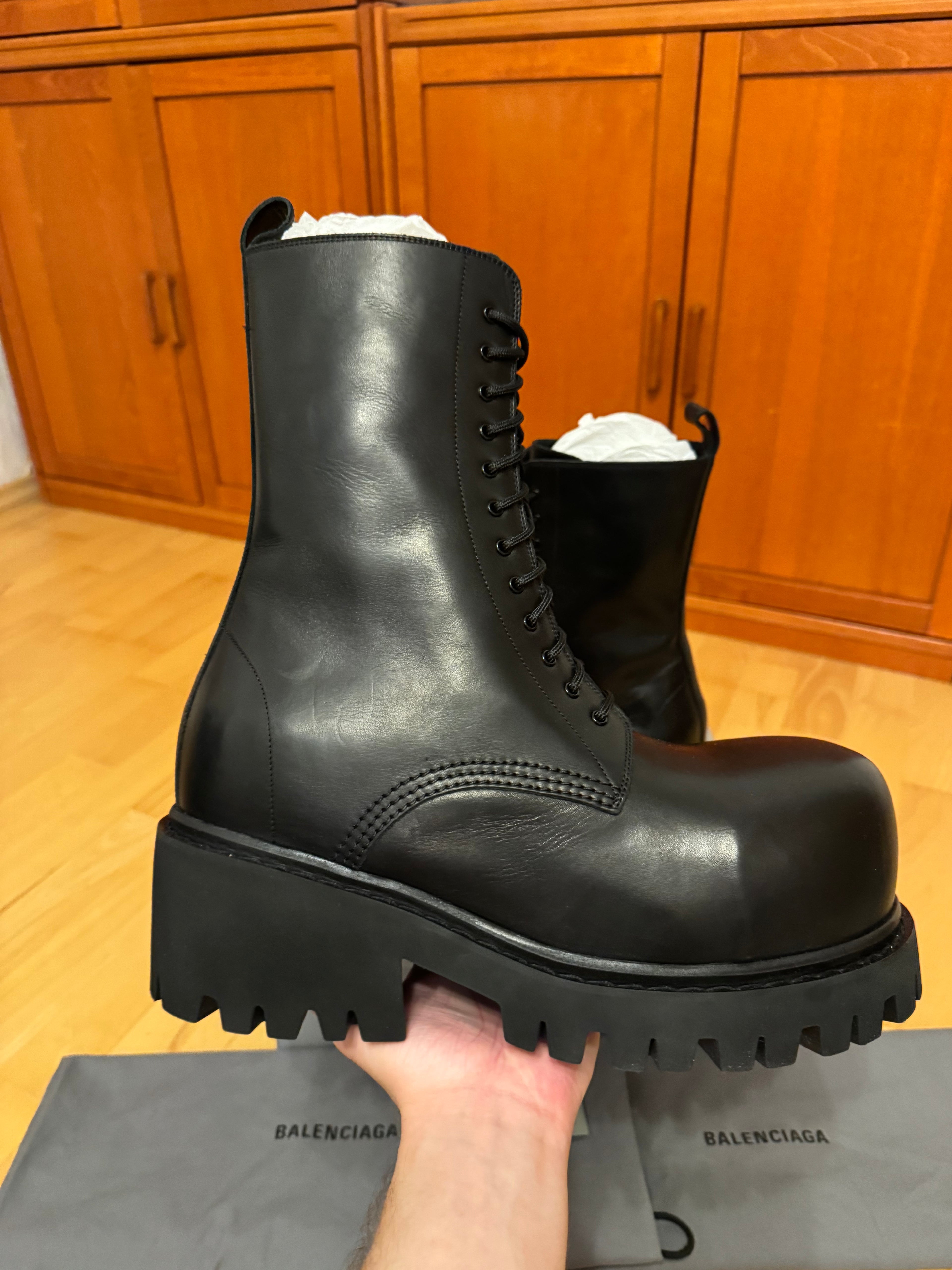 Balenciaga Stomper Leather Black Boots