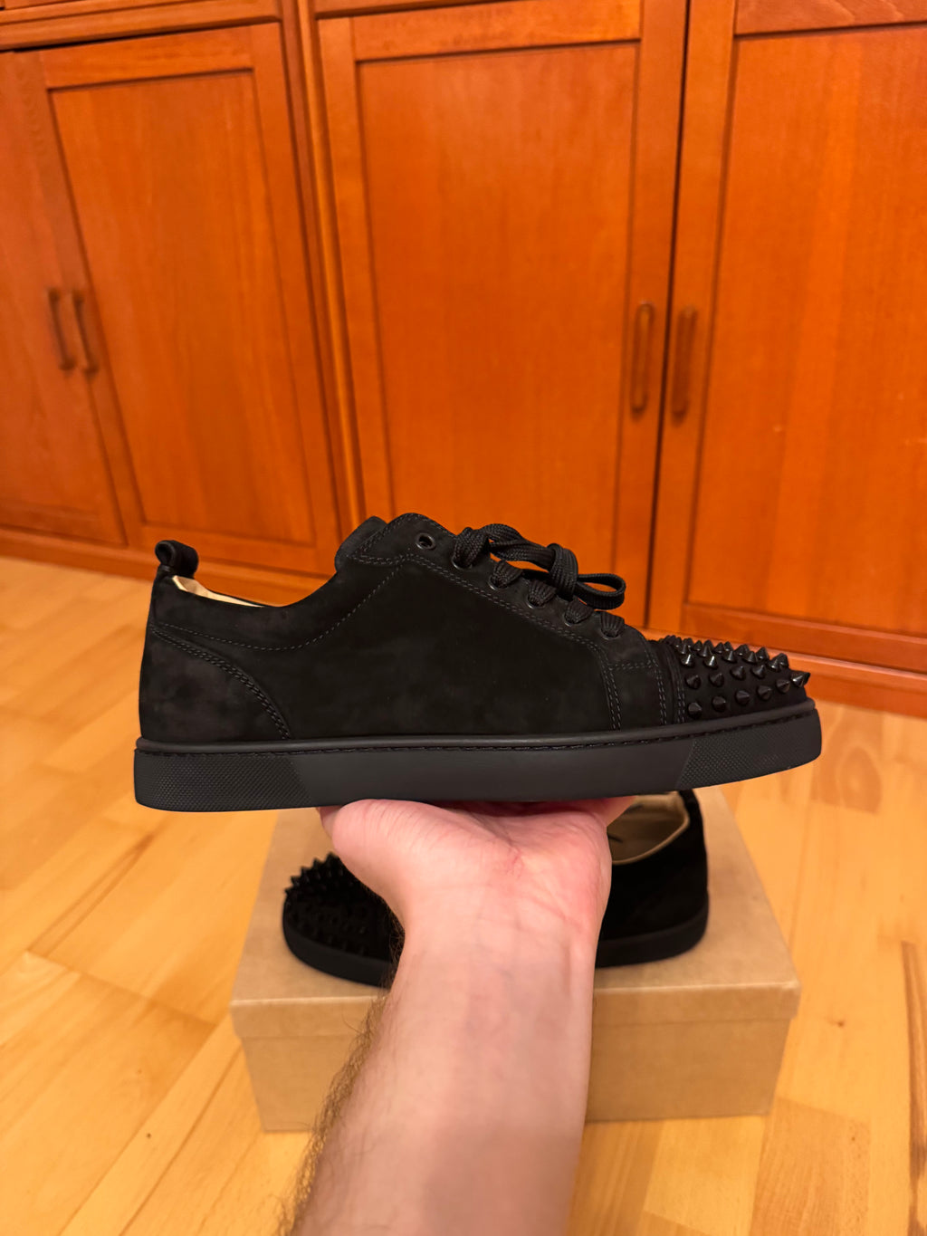 Christian Louboutin Louis Junior Spikes Suede Black