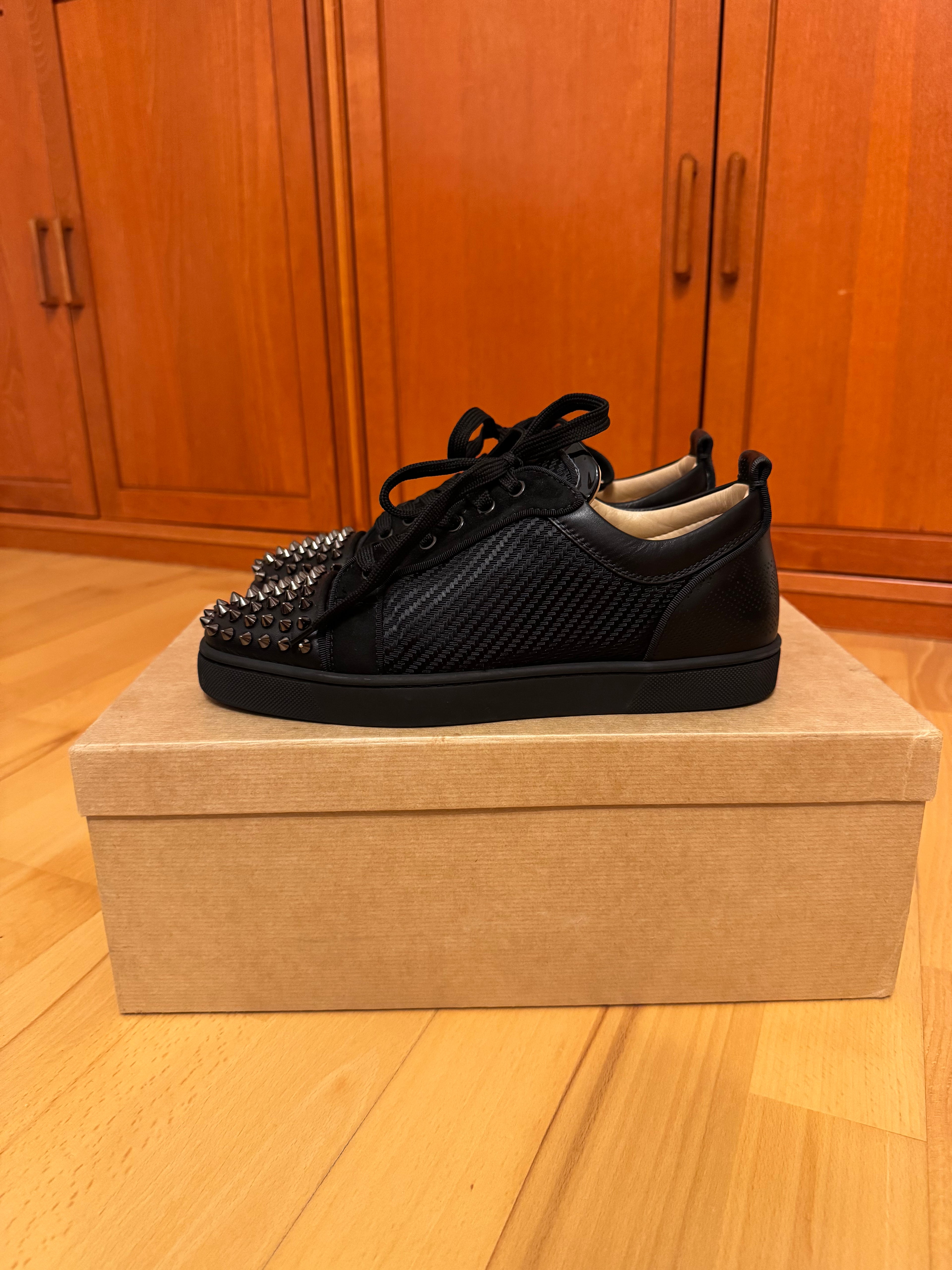 Christian Louboutin Louis Junior Spikes Carbon Pattern Black