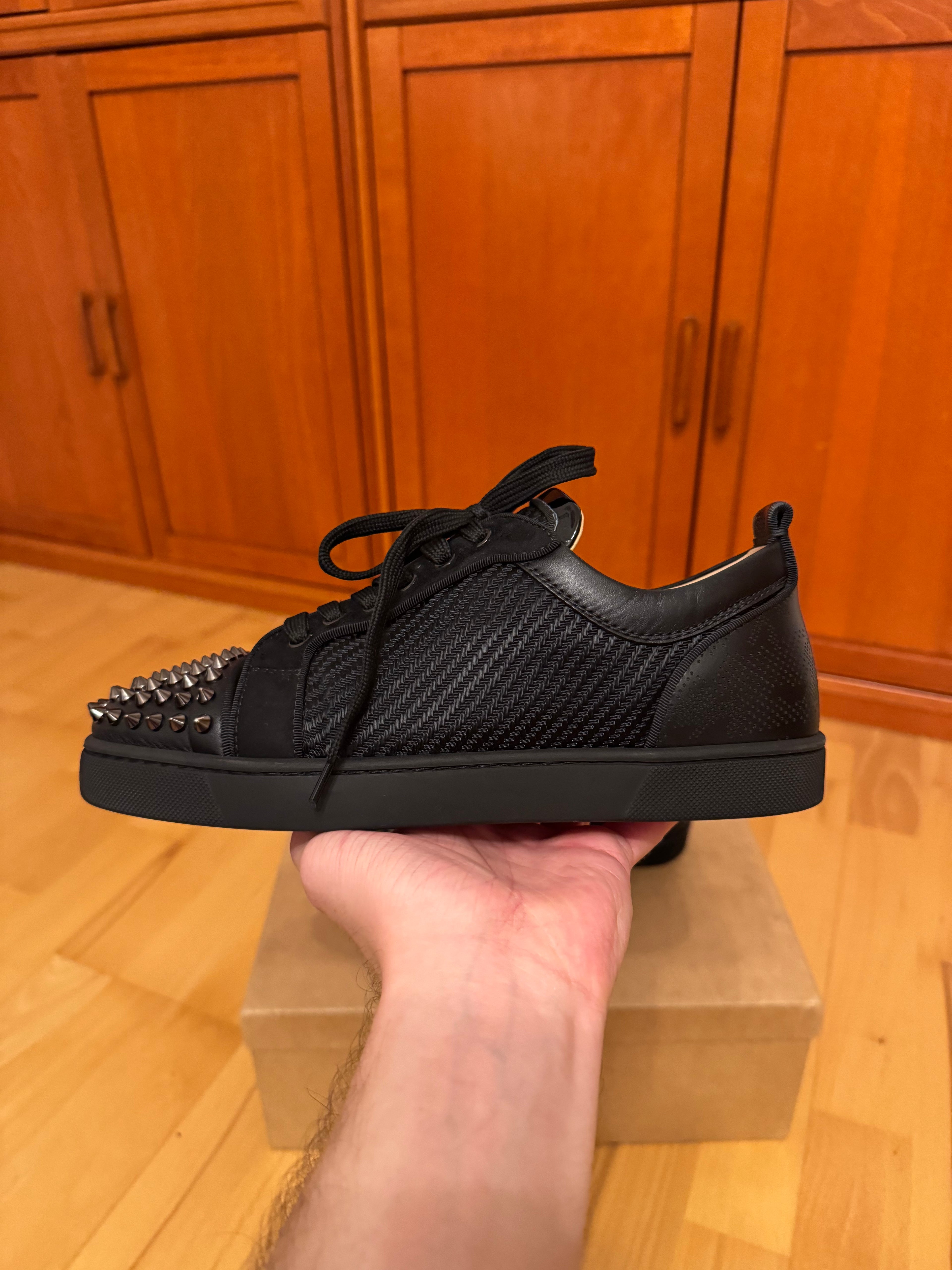 Christian Louboutin Louis Junior Spikes Carbon Pattern Black
