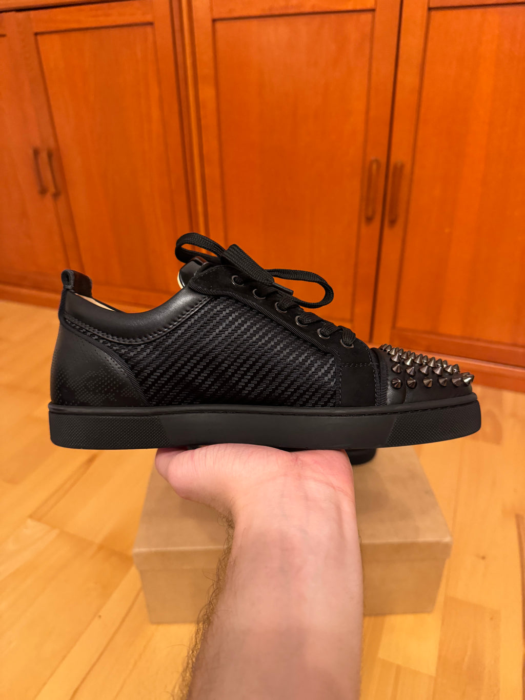 Christian Louboutin Louis Junior Spikes Carbon Pattern Black