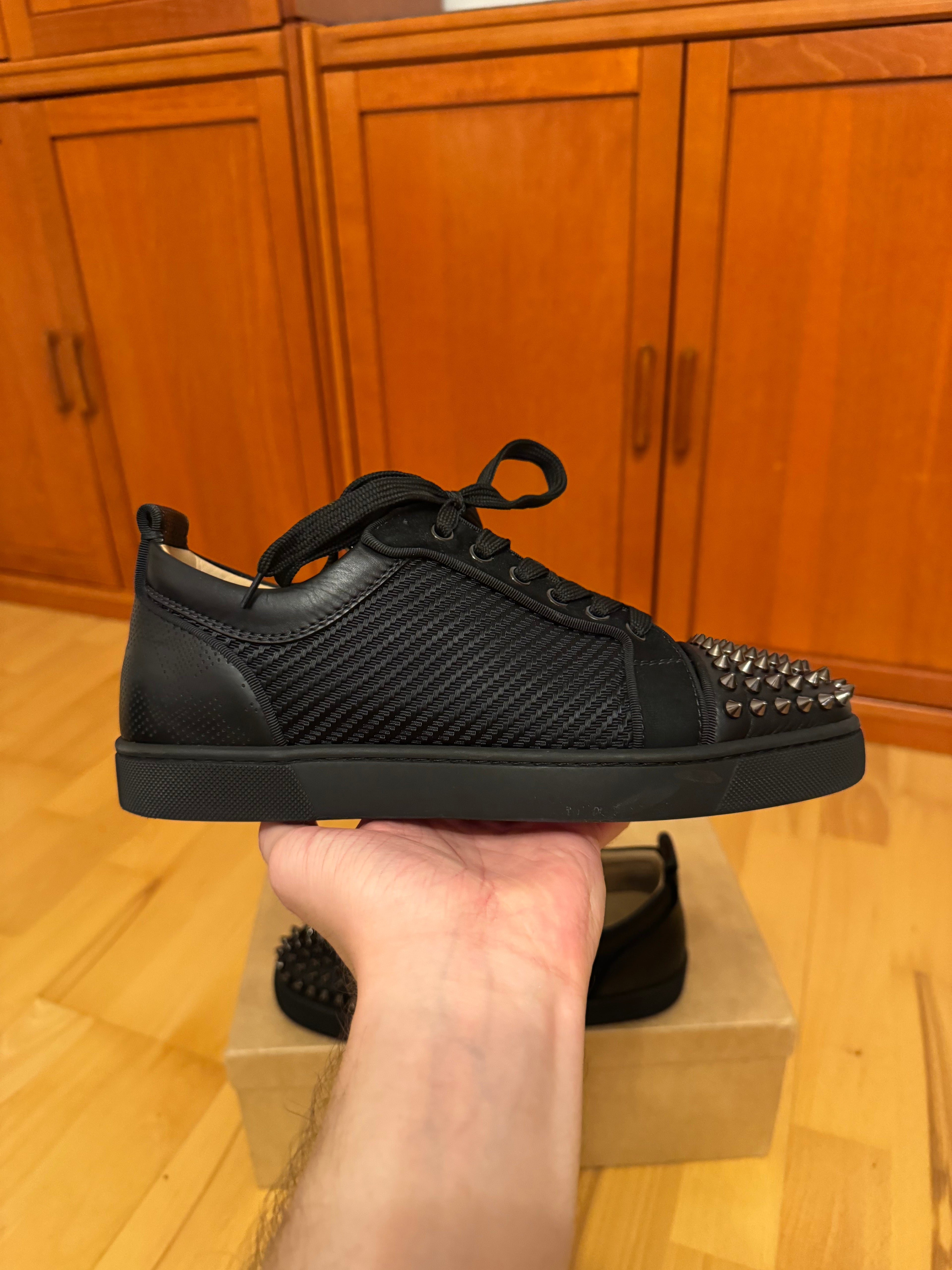 Christian Louboutin Louis Junior Spikes Carbon Pattern Black