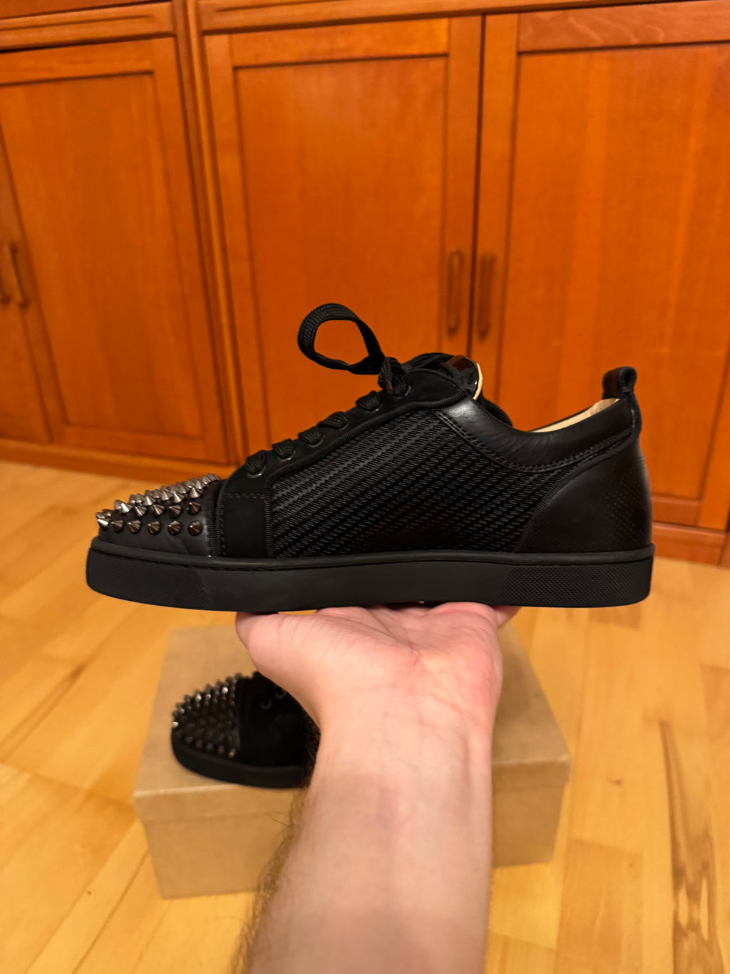 Christian Louboutin Louis Junior Spikes Carbon Pattern Black
