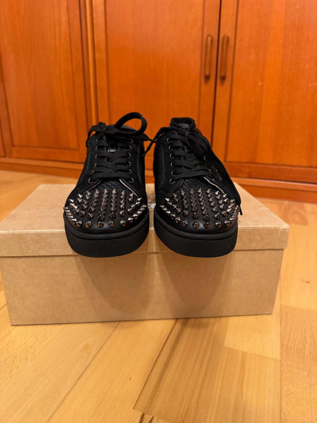 Christian Louboutin Louis Junior Spikes Carbon Pattern Black