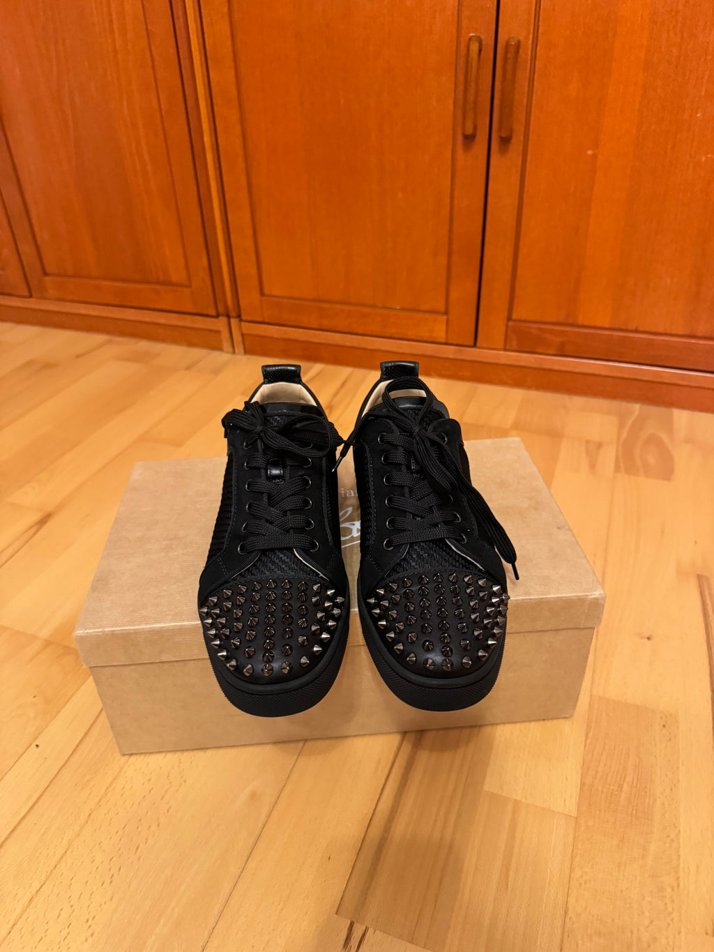 Christian Louboutin Louis Junior Spikes Carbon Pattern Black