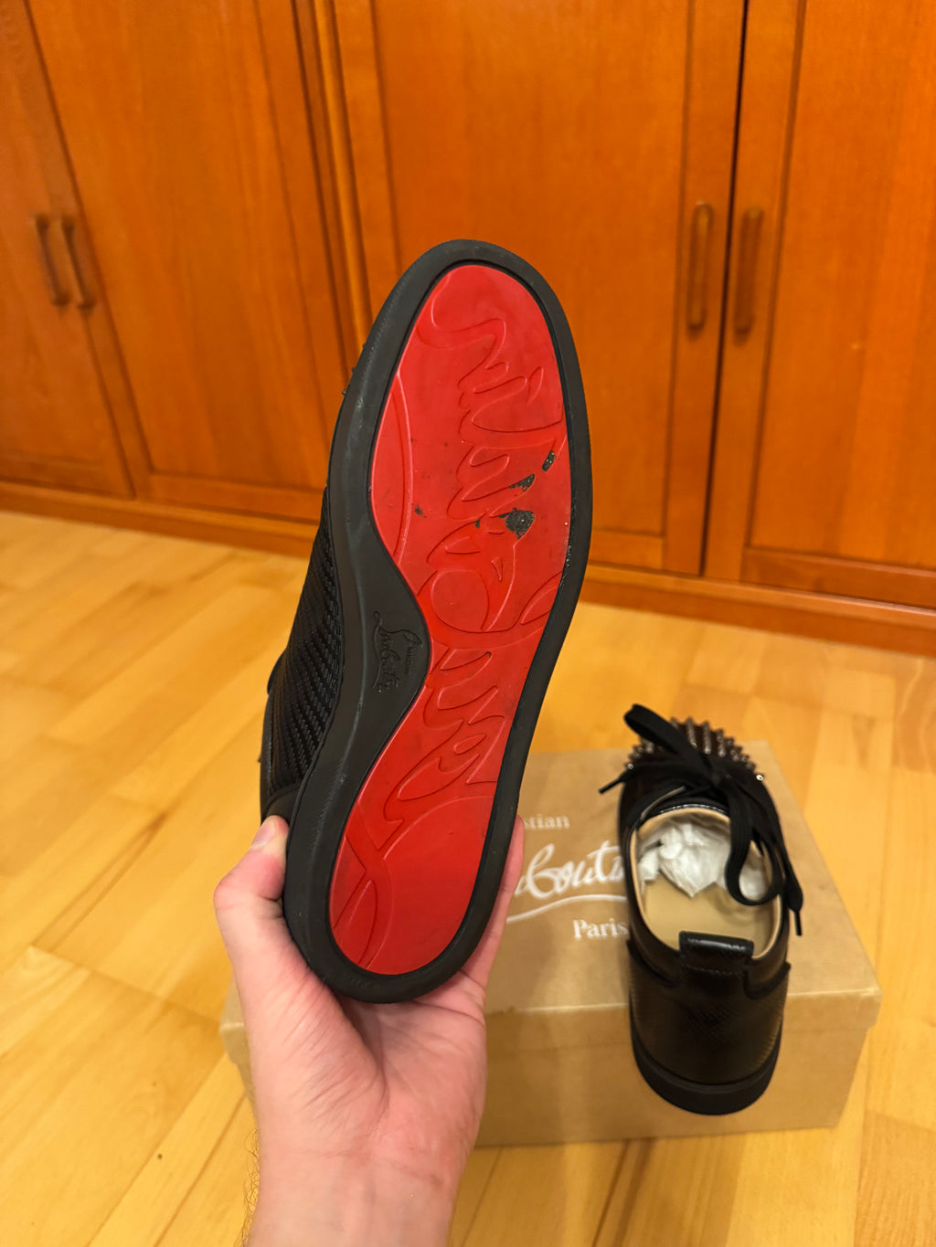 Christian Louboutin Louis Junior Spikes Carbon Pattern Black