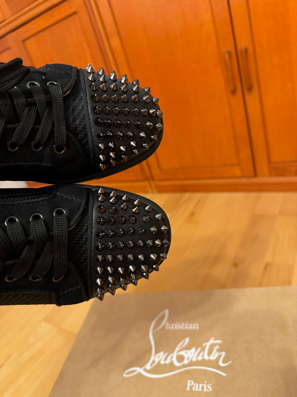 Christian Louboutin Louis Junior Spikes Carbon Pattern Black