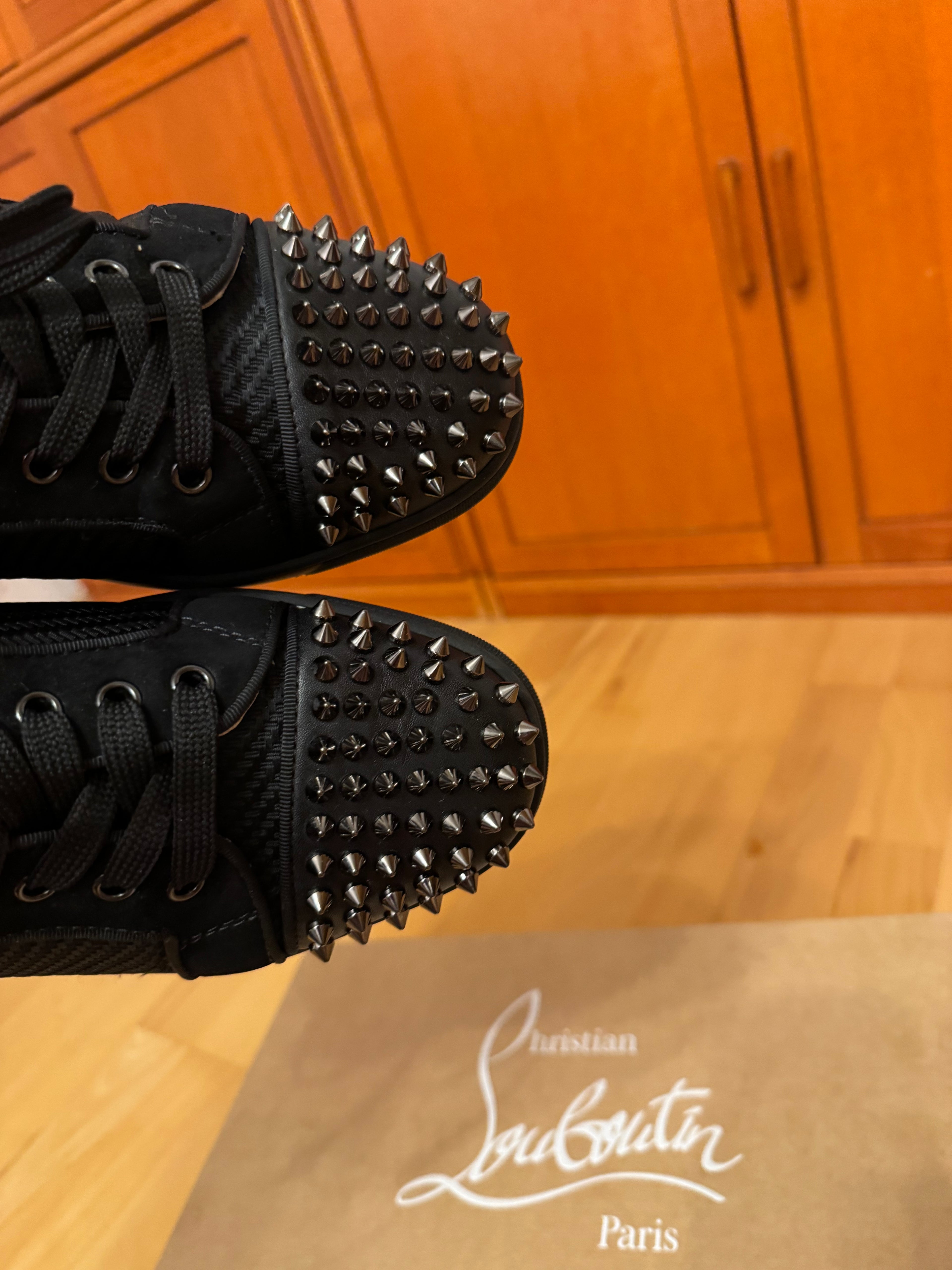 Christian Louboutin Louis Junior Spikes Carbon Pattern Black