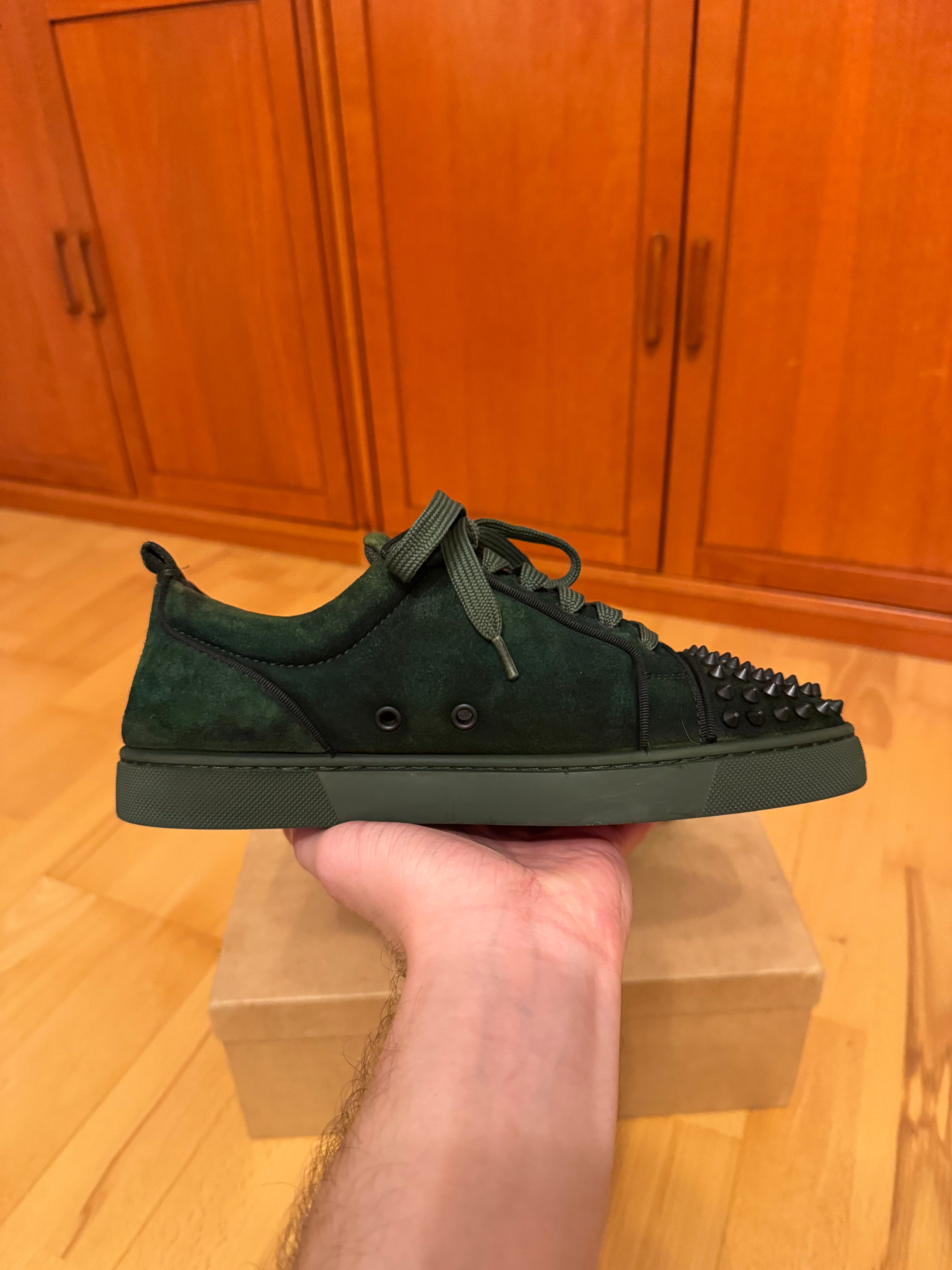 Christian Louboutin Louis Junior Spikes Suede Forest Green