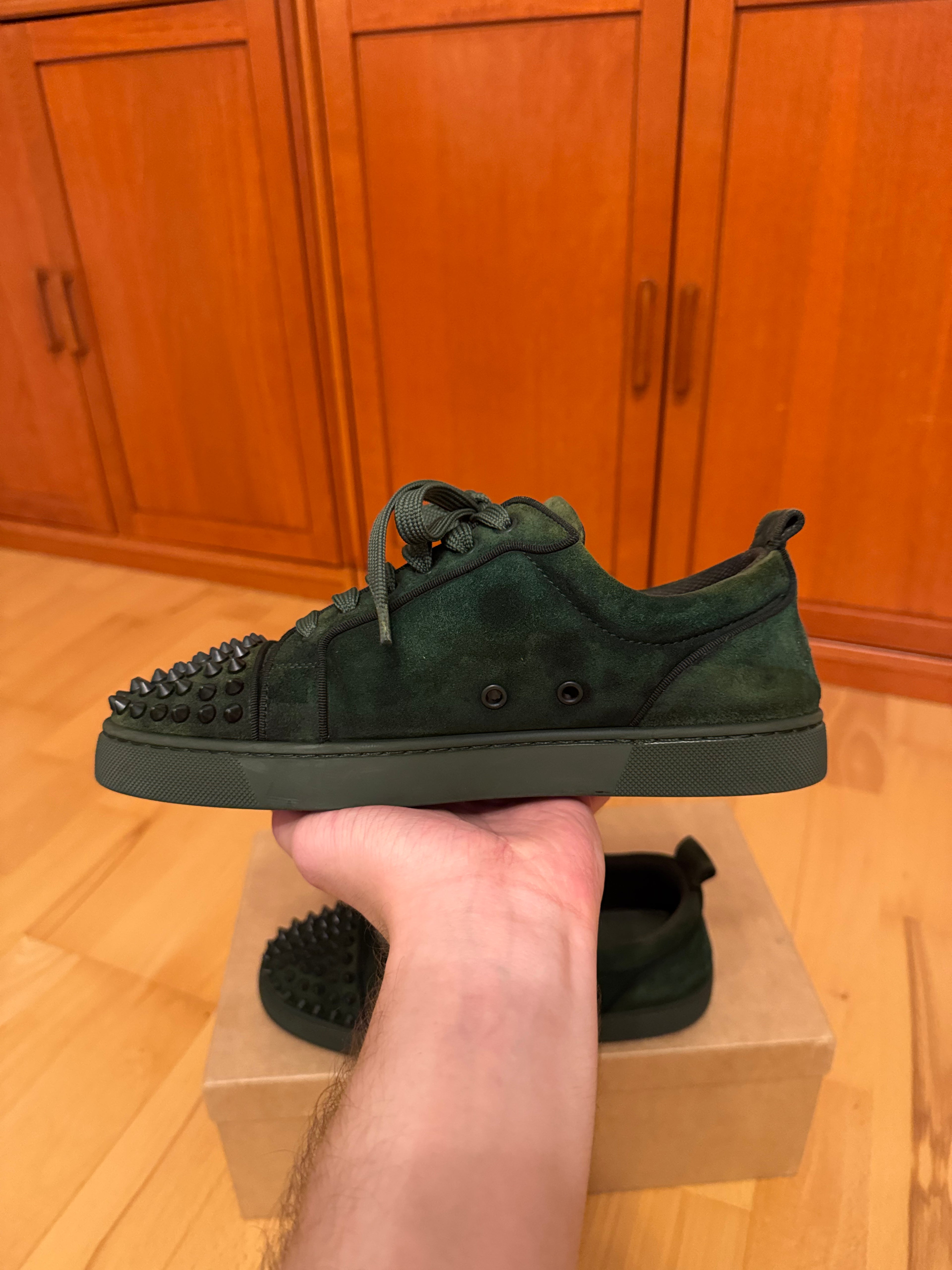 Christian Louboutin Louis Junior Spikes Suede Forest Green