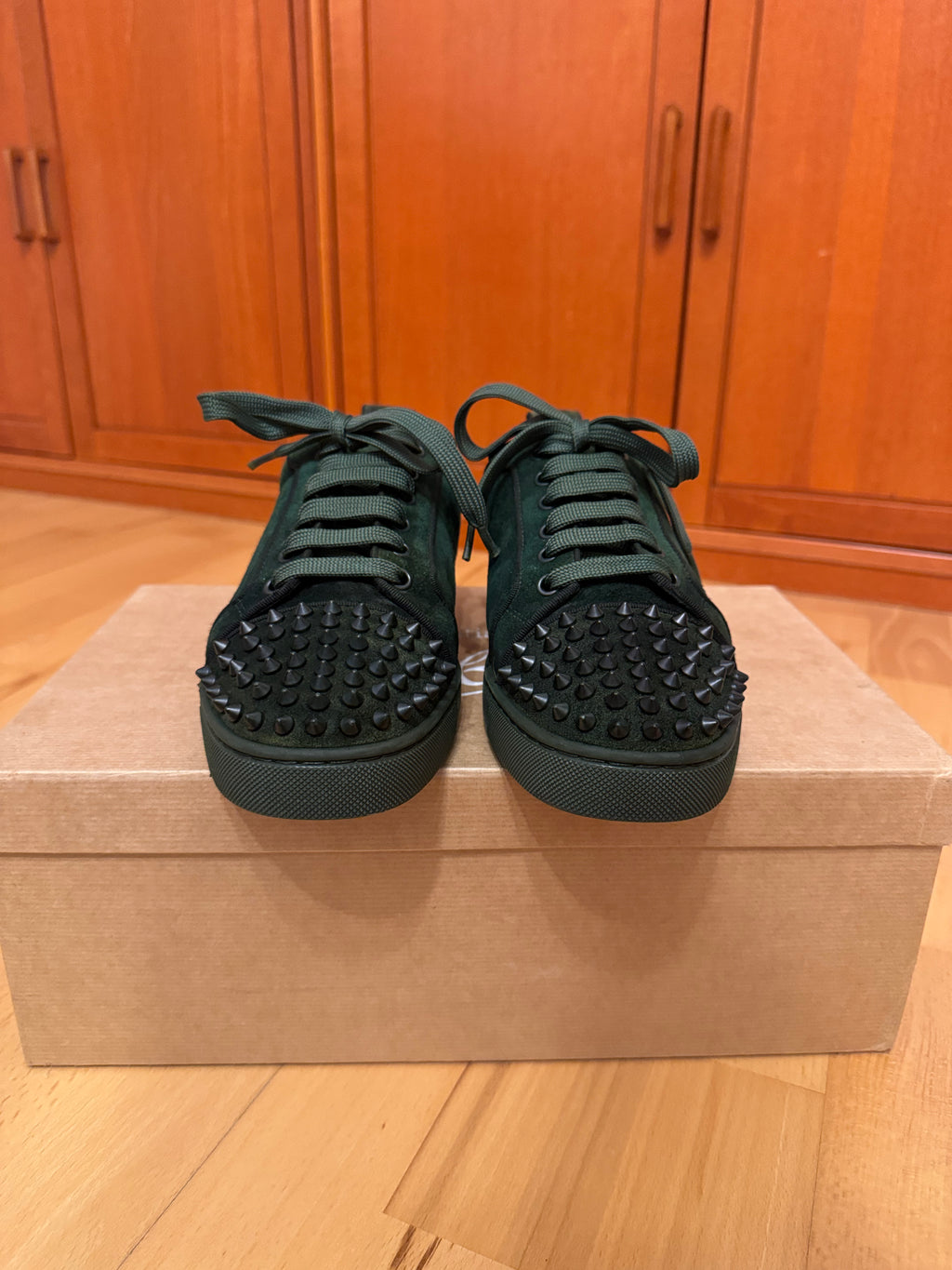 Christian Louboutin Louis Junior Spikes Suede Forest Green