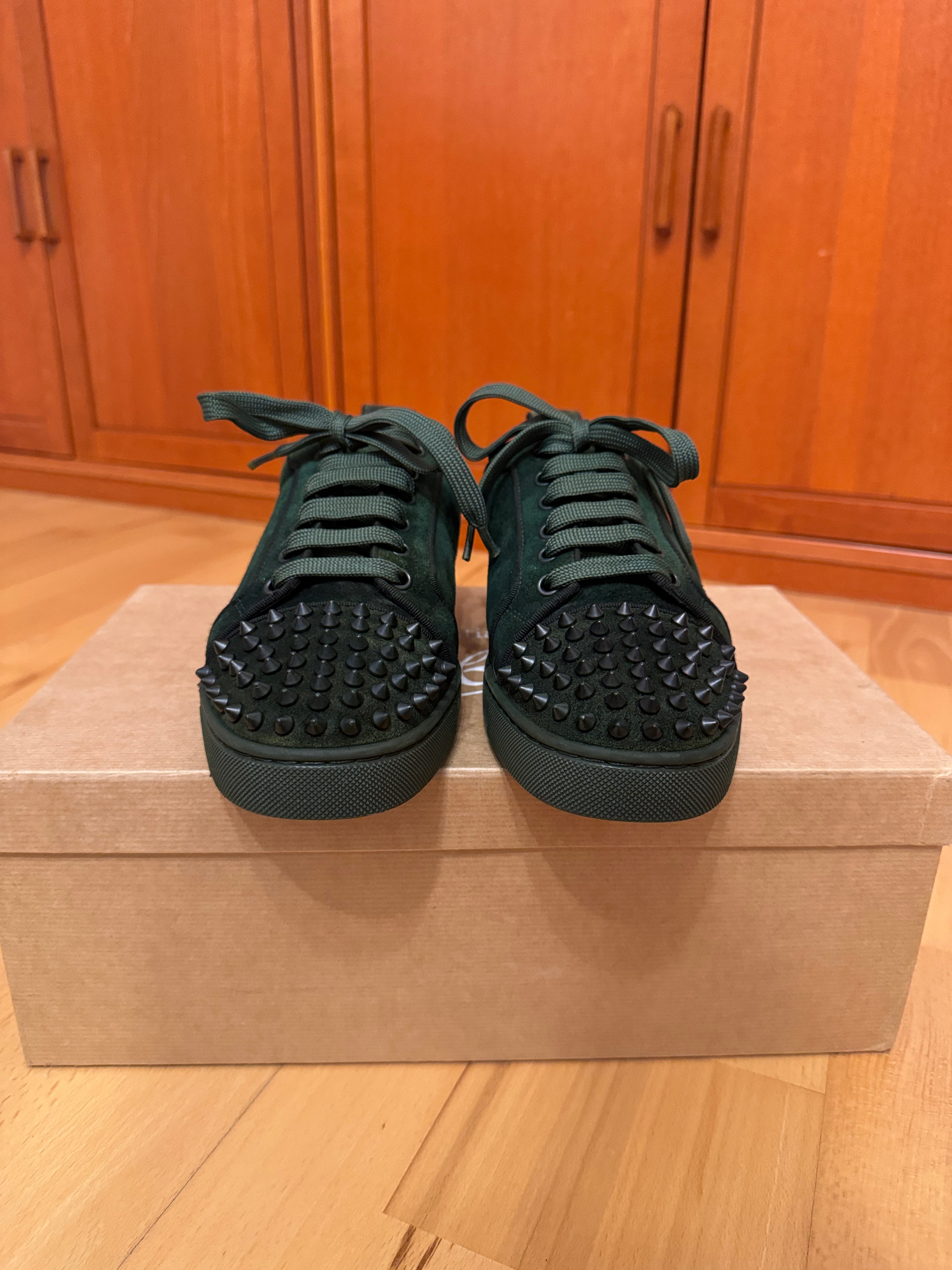 Christian Louboutin Louis Junior Spikes Suede Forest Green