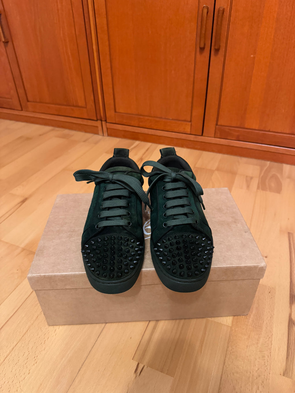 Christian Louboutin Louis Junior Spikes Suede Forest Green