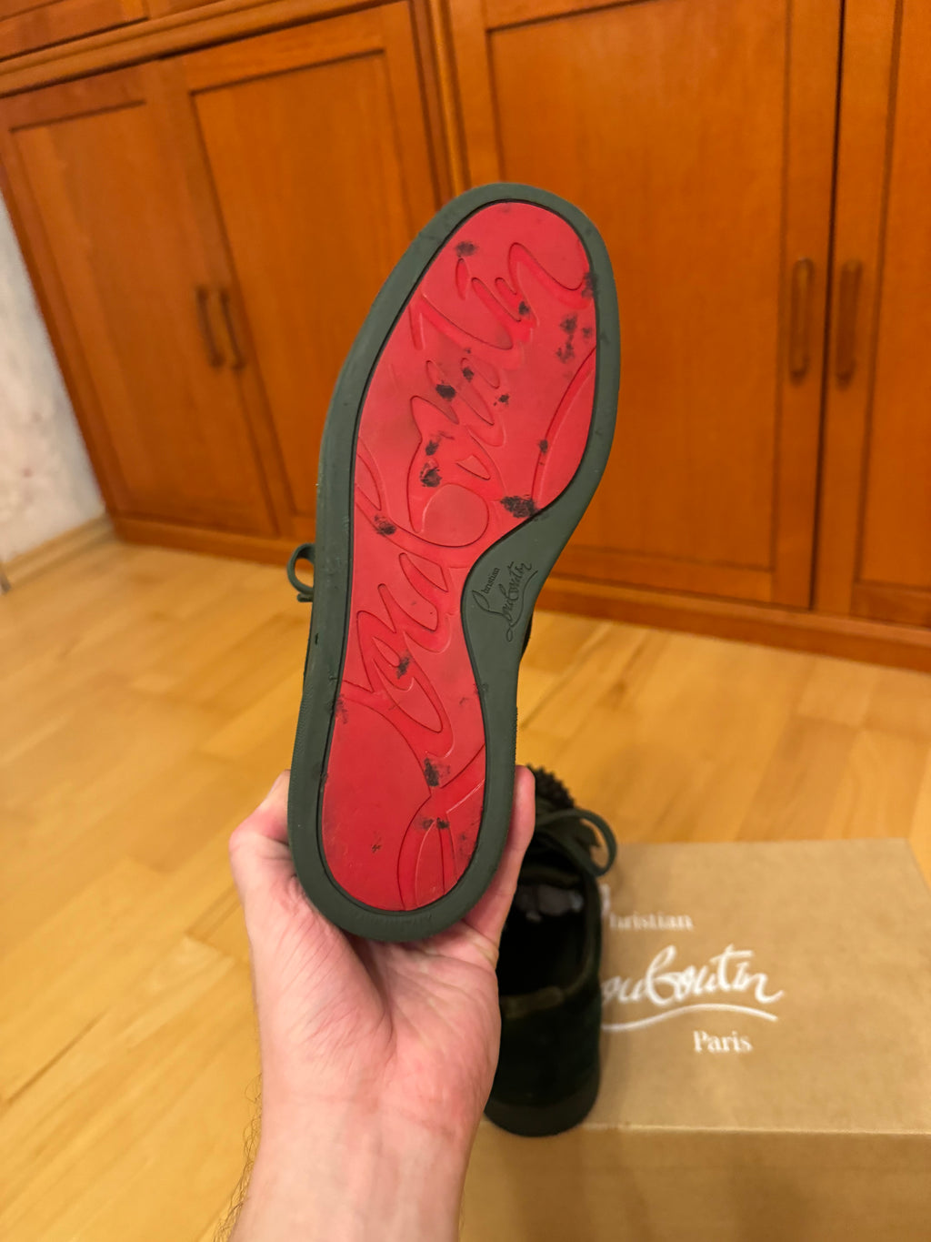 Christian Louboutin Louis Junior Spikes Suede Forest Green