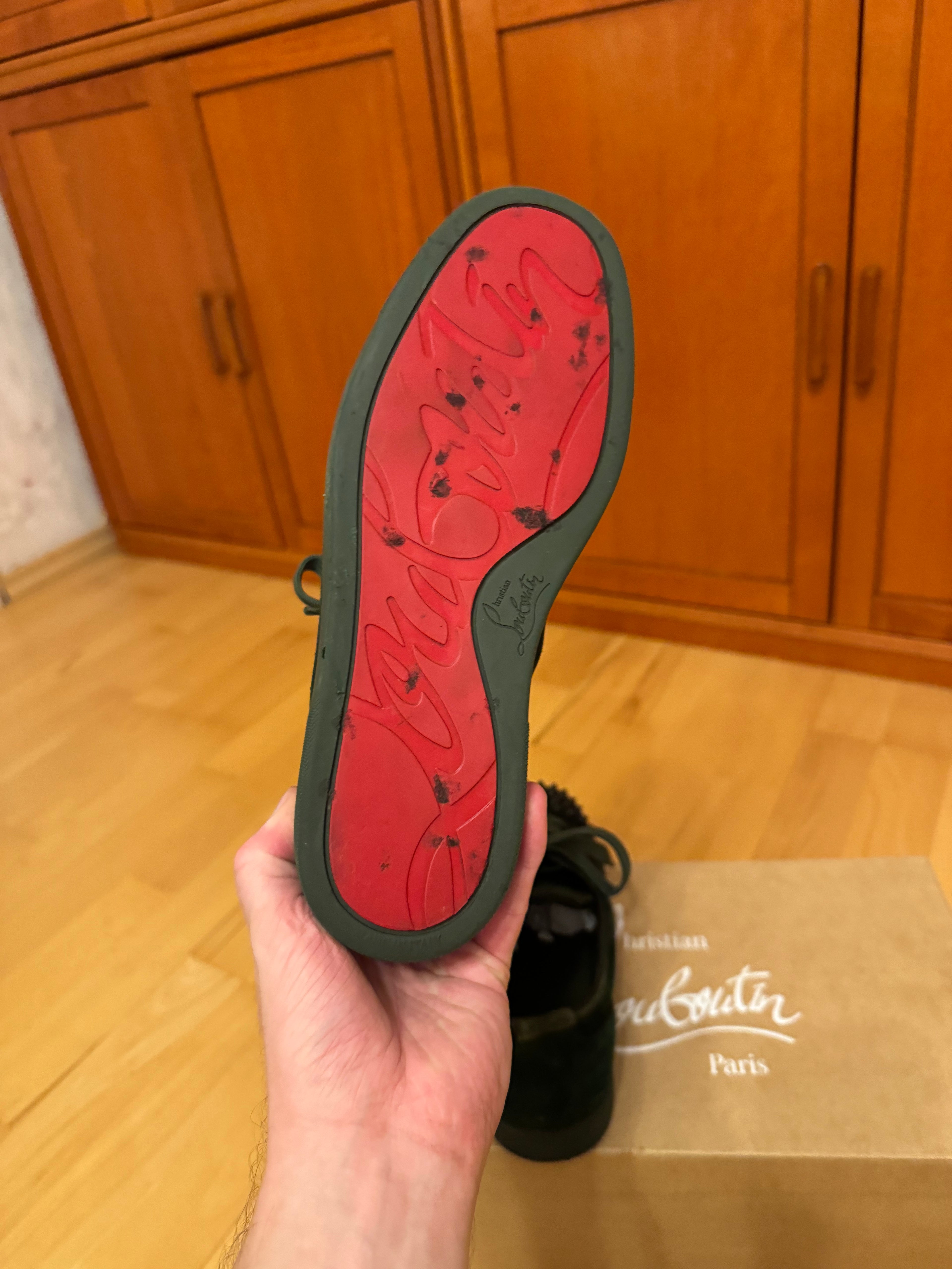 Christian Louboutin Louis Junior Spikes Suede Forest Green