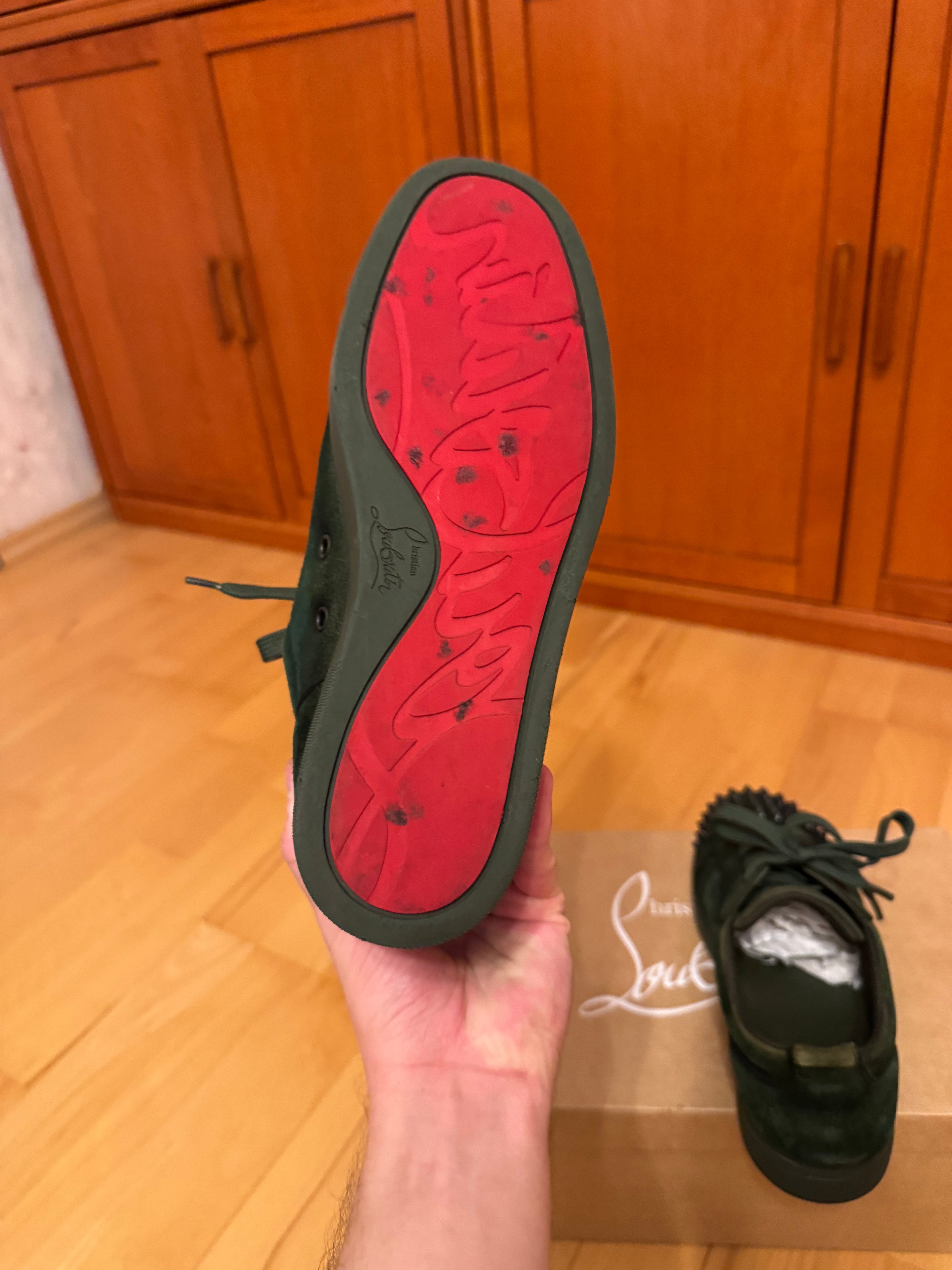 Christian Louboutin Louis Junior Spikes Suede Forest Green