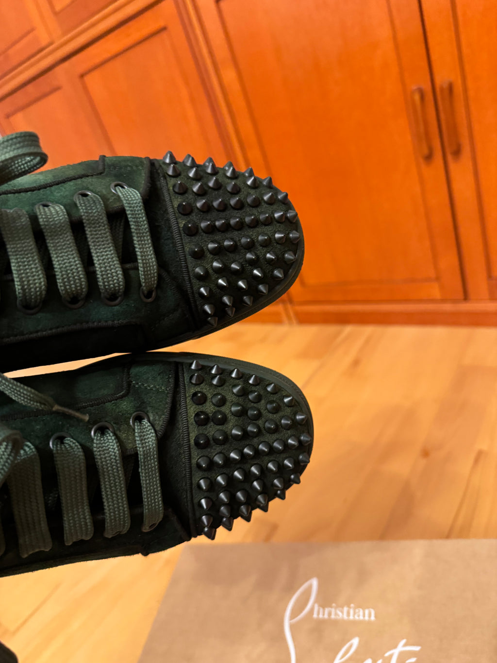 Christian Louboutin Louis Junior Spikes Suede Forest Green