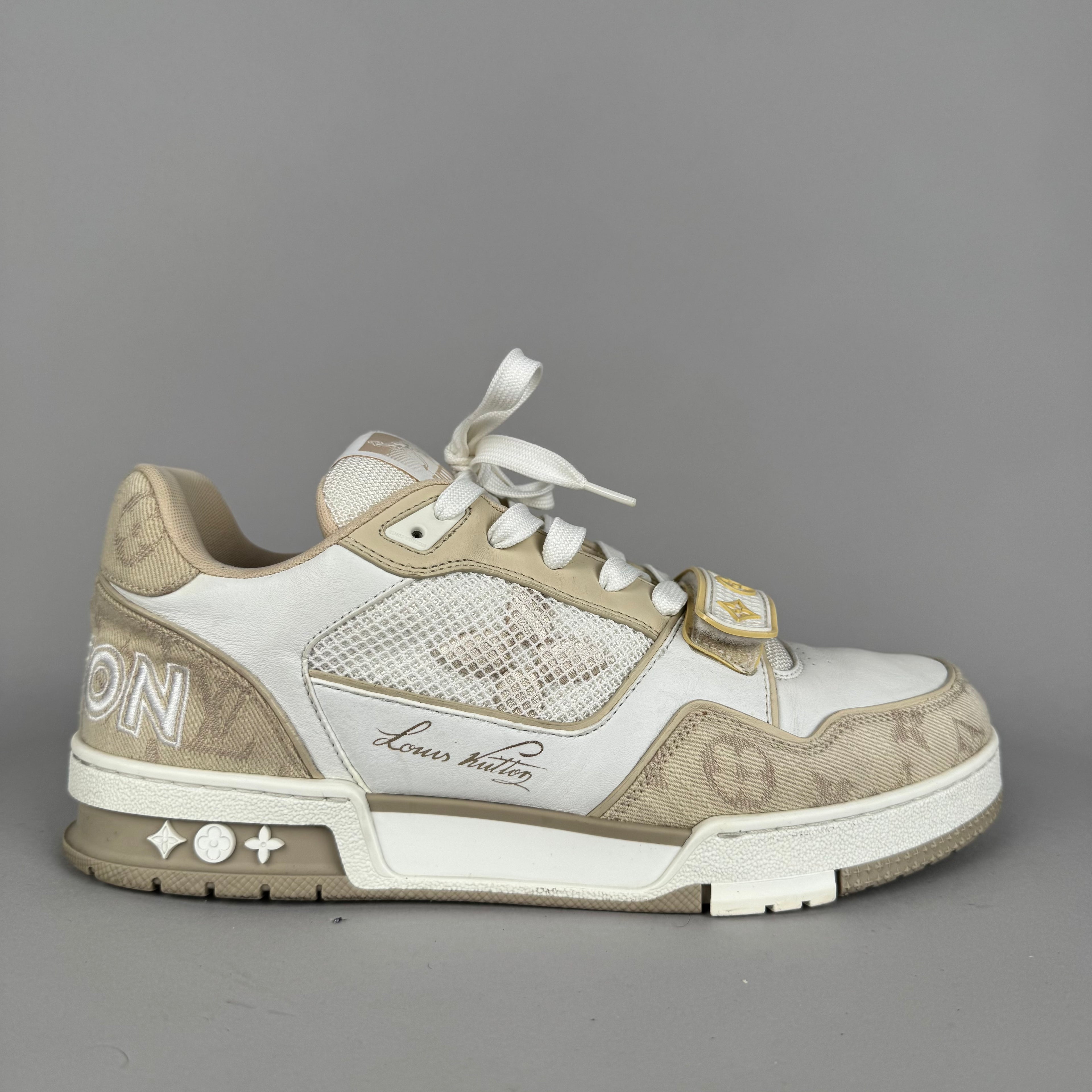 Louis Vuitton LV Trainer Velcro Strap Beige Denim