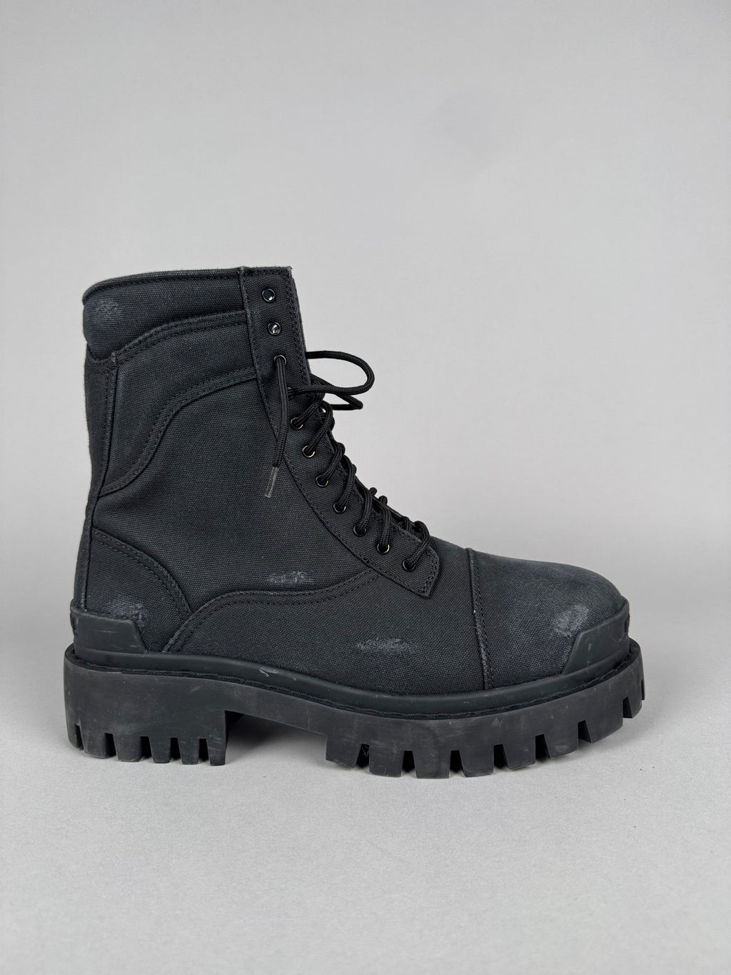 Balenciaga Strike Combat Distressed Boots Black