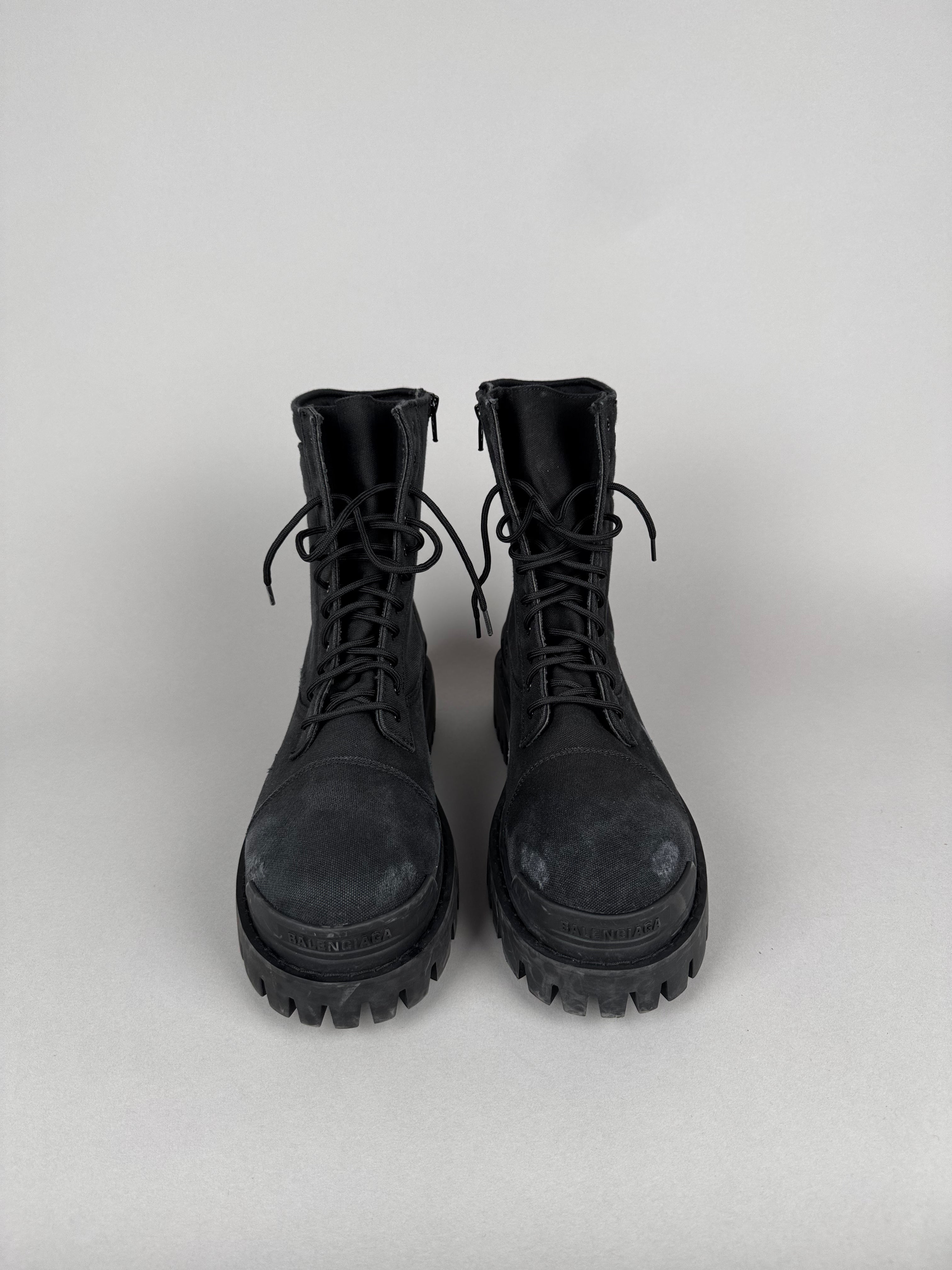 Balenciaga Strike Combat Distressed Boots Black
