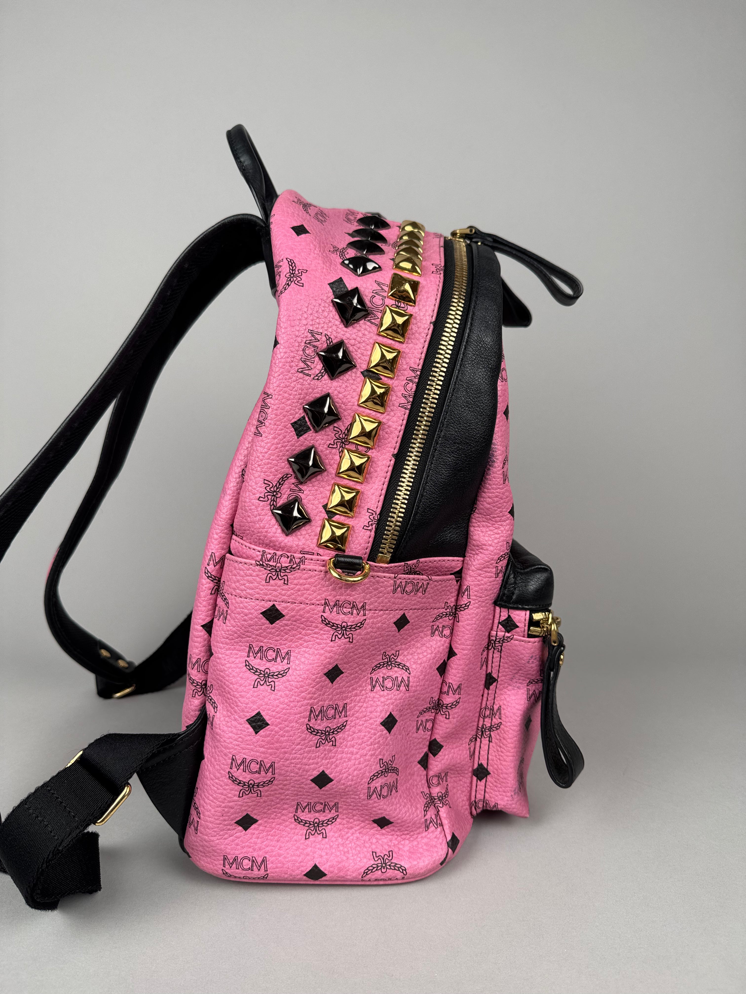 MCM Stark Studded Pink Backpack