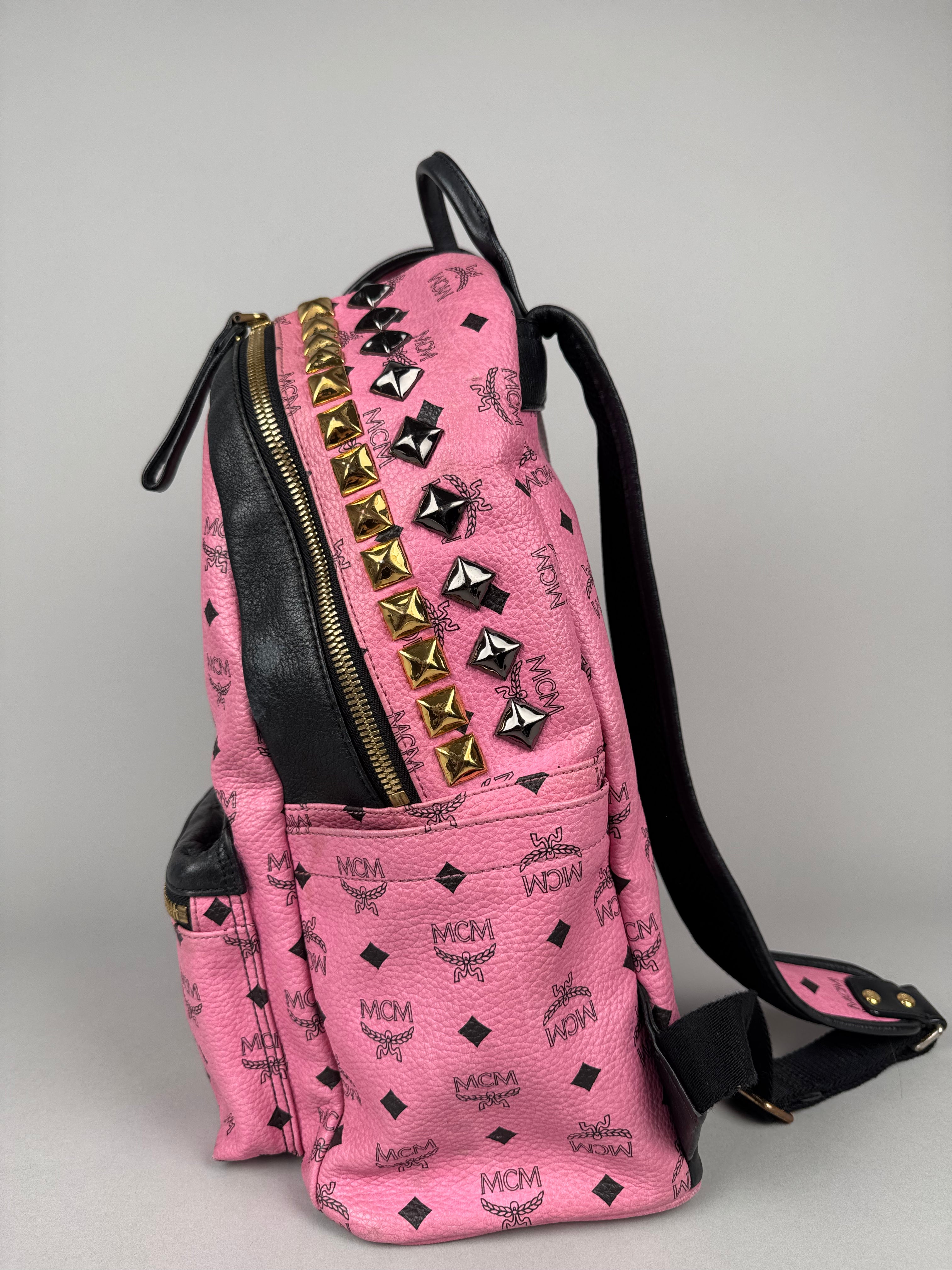 MCM Stark Studded Pink Backpack