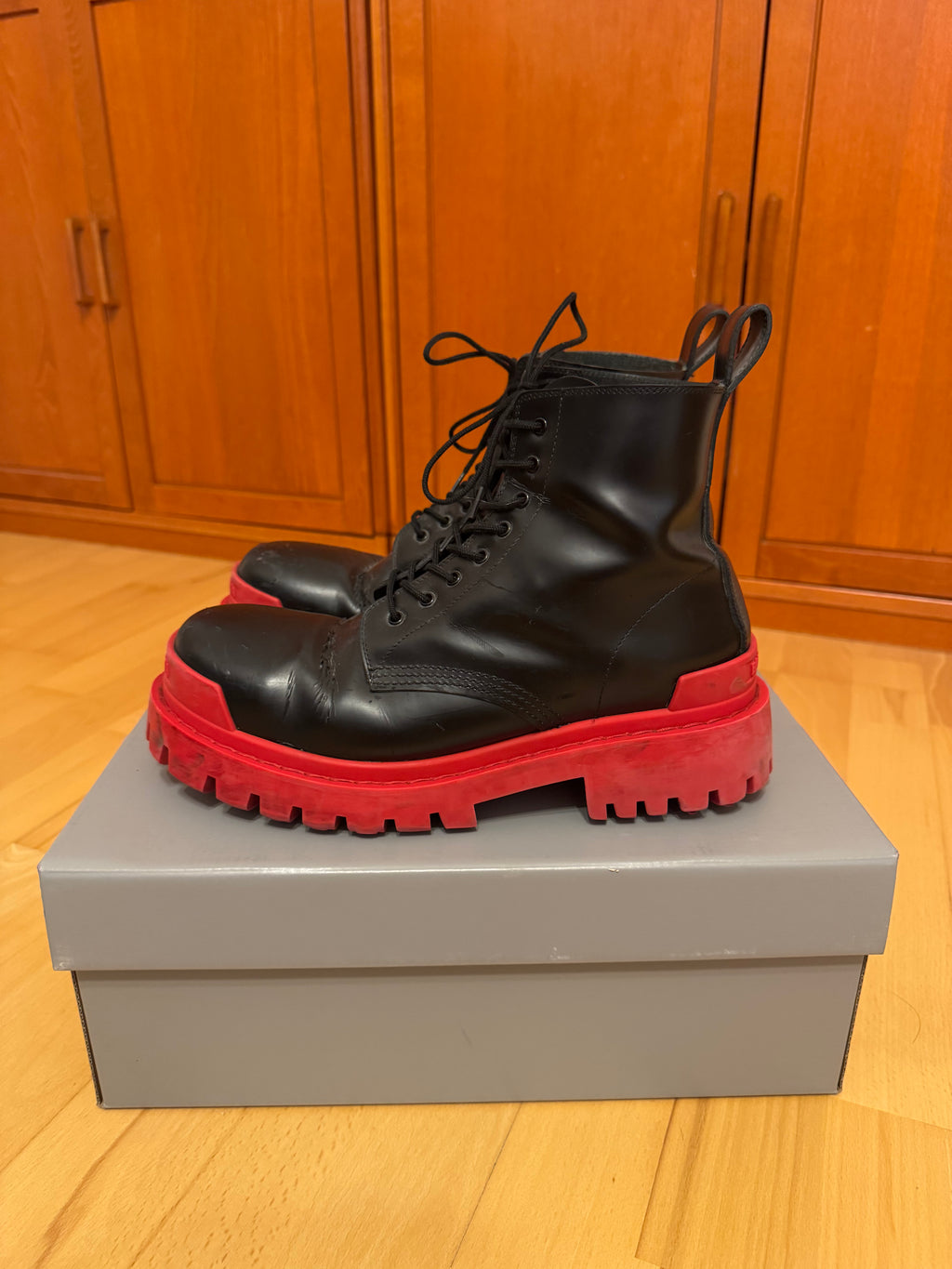 Balenciaga Strike Black Red Sole Boots
