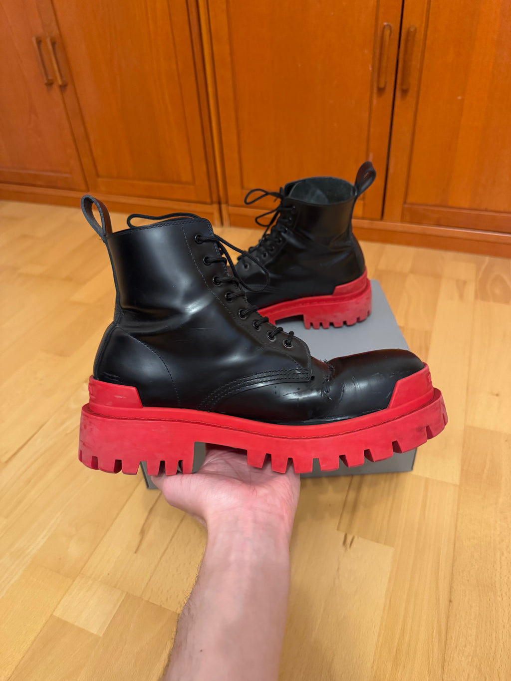 Balenciaga Strike Black Red Sole Boots
