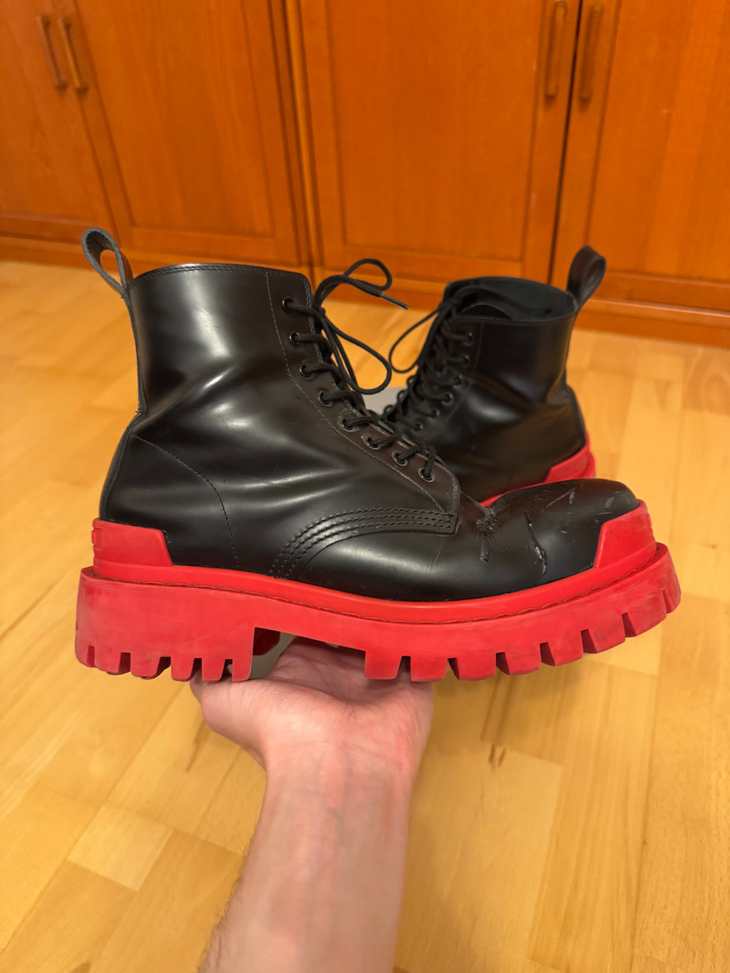 Balenciaga Strike Black Red Sole Boots