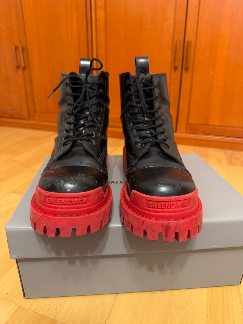 Balenciaga Strike Black Red Sole Boots